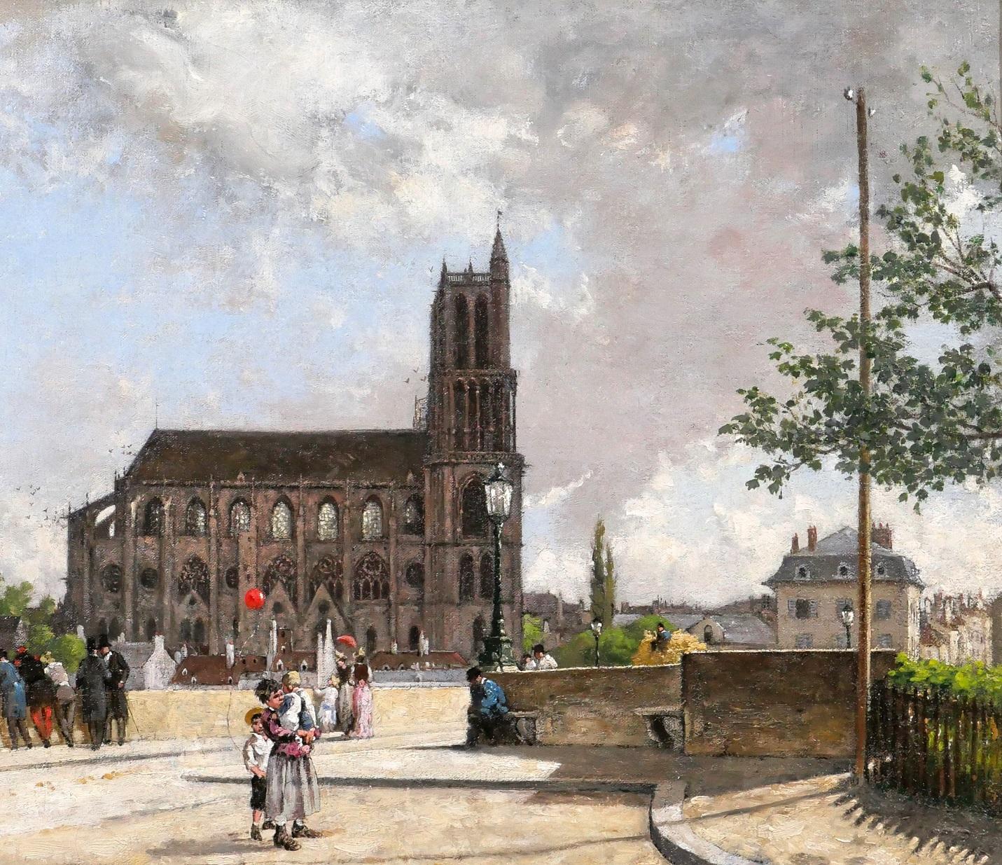 The red ball, landscape with the cathedral of Mantes-la-Jolie (France) For Sale 3