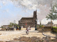 Antique The red ball, landscape with the cathedral of Mantes-la-Jolie (France)