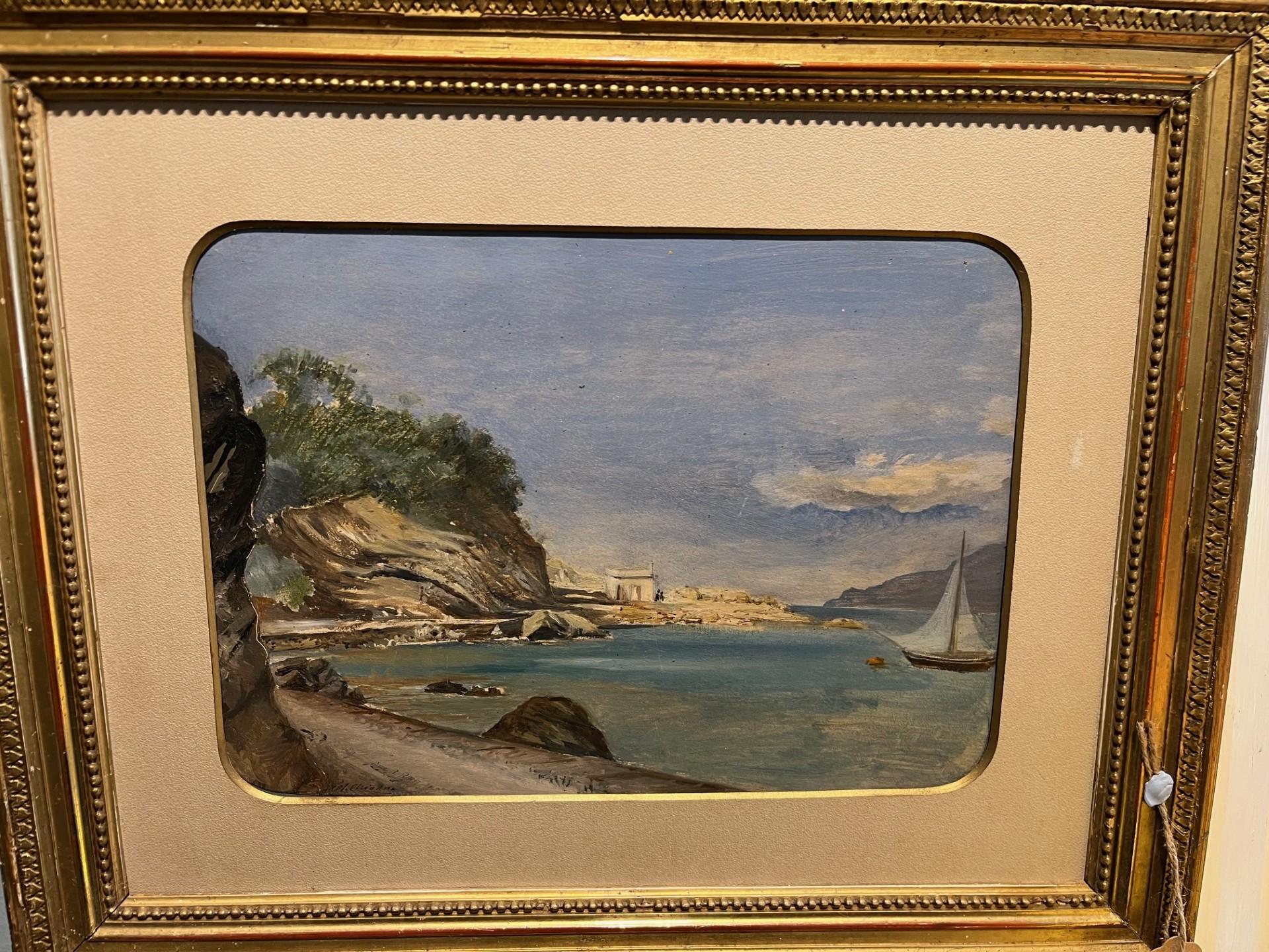 Paisaje marino victoriano Pintura al óleo de  Velero en Rocky Cove en venta 1