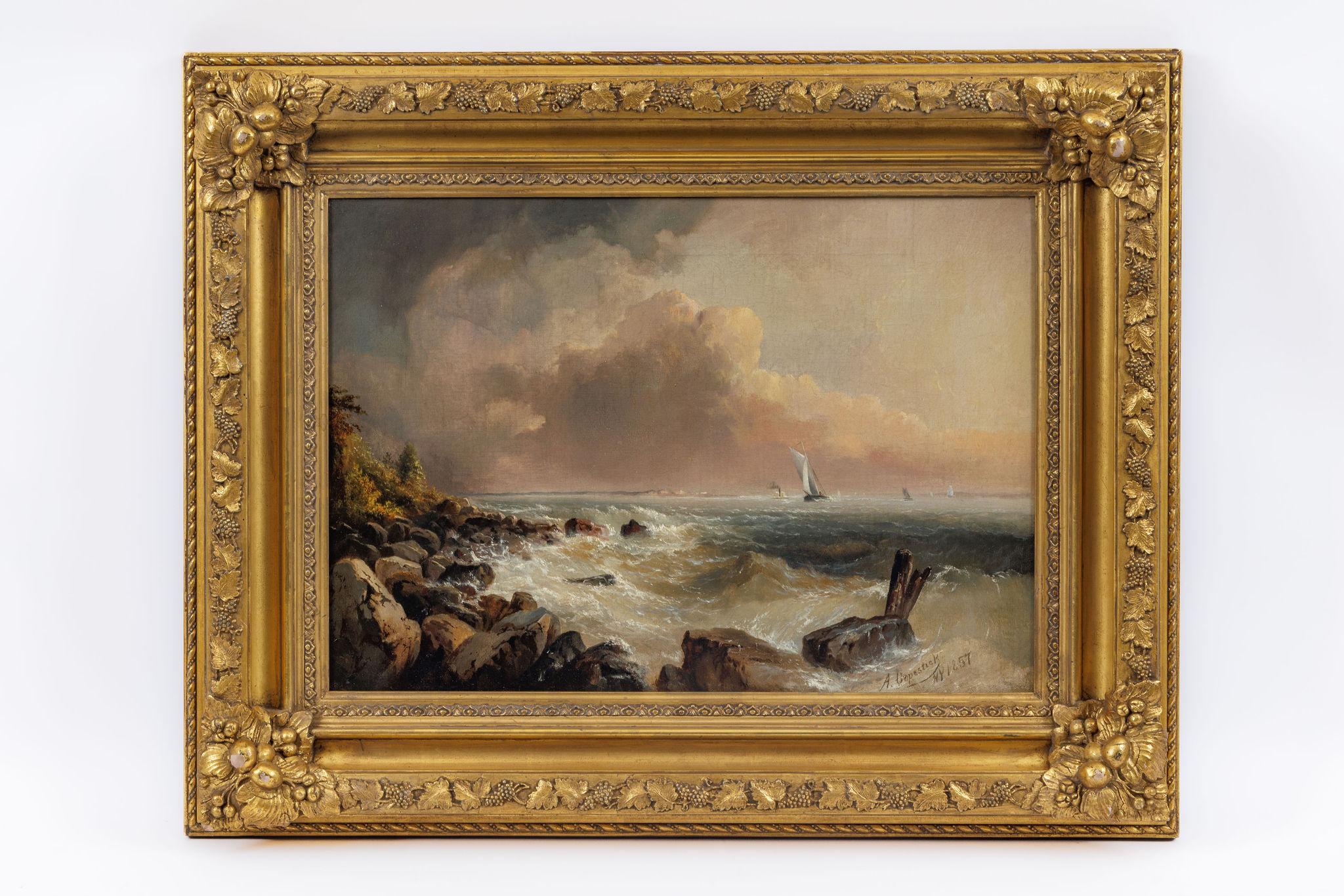 Alfred Copestick, Coastal Scene: New York, Oil on Canvas, 1857 For Sale 1