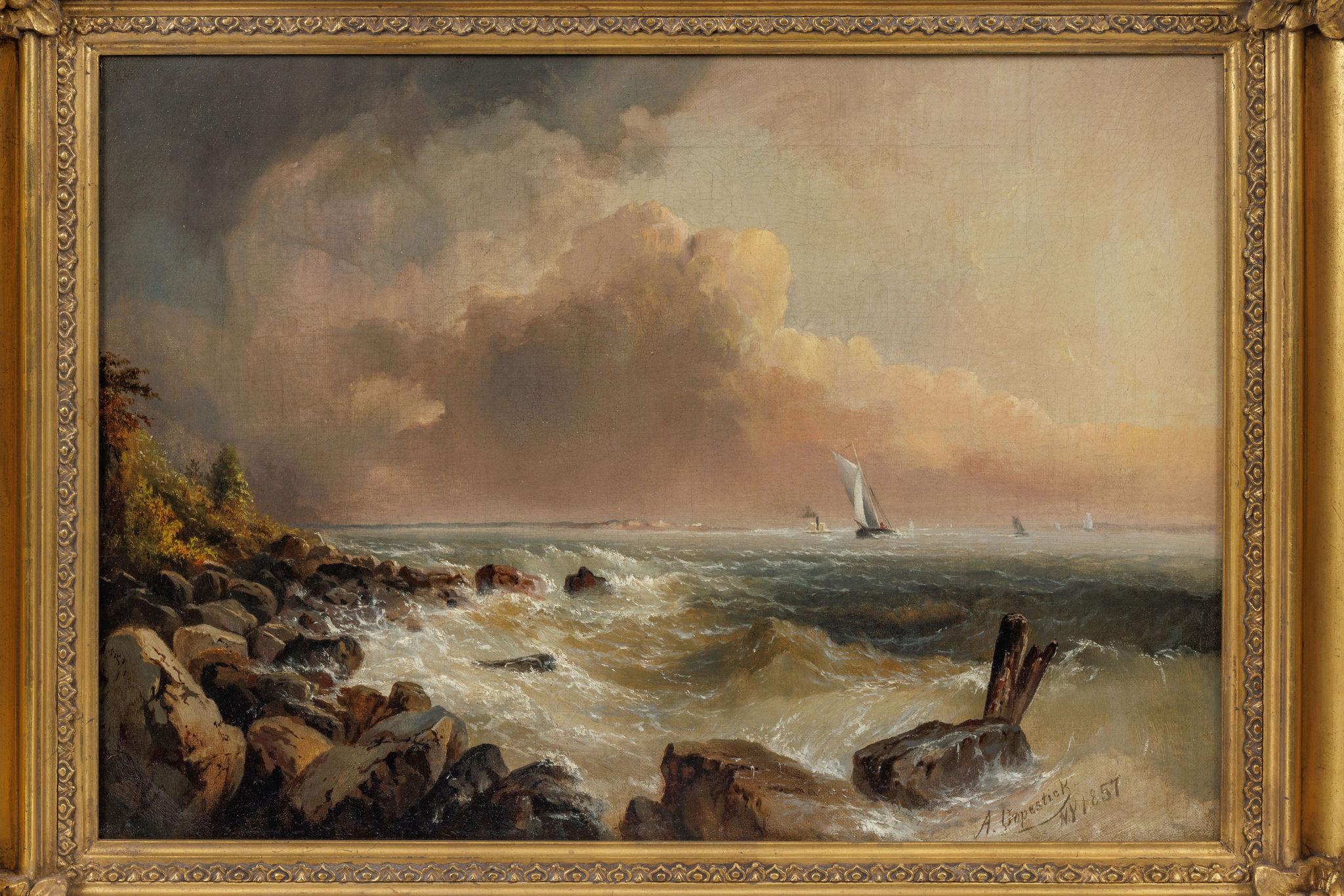 Alfred Copestick, Coastal Scene: New York, Oil on Canvas, 1857 For Sale 2