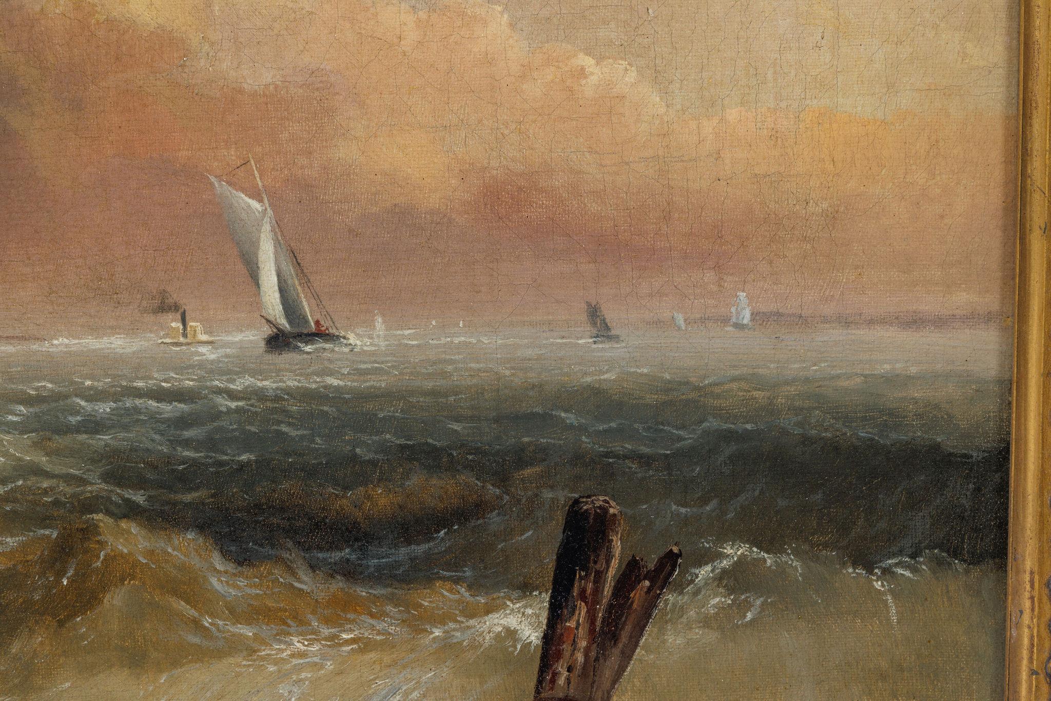 Alfred Copestick, Coastal Scene: New York, Oil on Canvas, 1857 For Sale 4