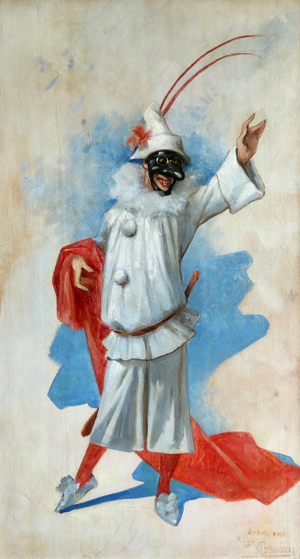 Alfred Choubrac Portrait Painting - Pierrot - Design for Theatre de la Gaite - Paris - 19th Century Oil - A Choubrac