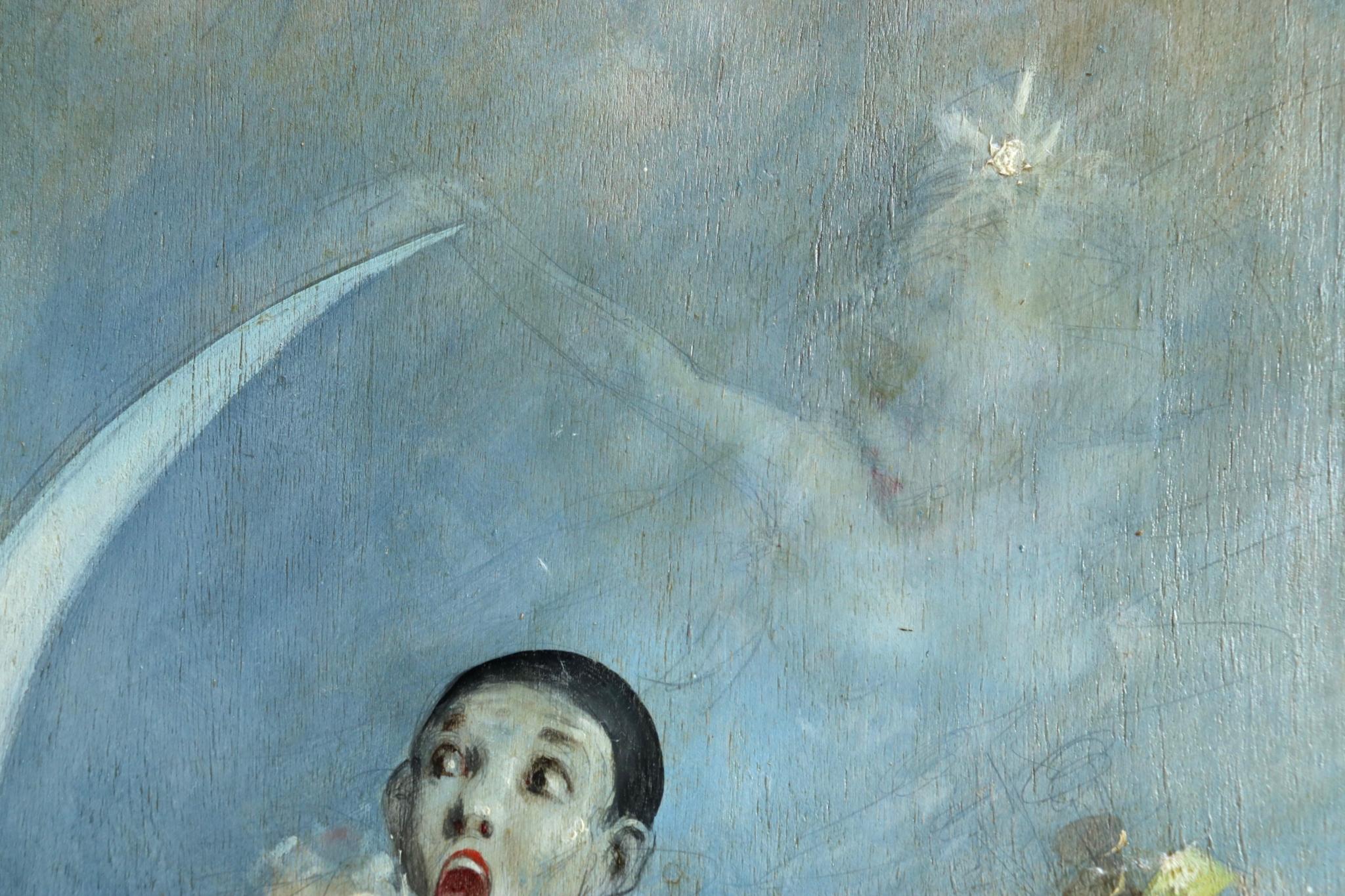 Pierrot on Crescent Moon - Large signed 1880 Belle Epoque oil by Alfred Choubrac 1