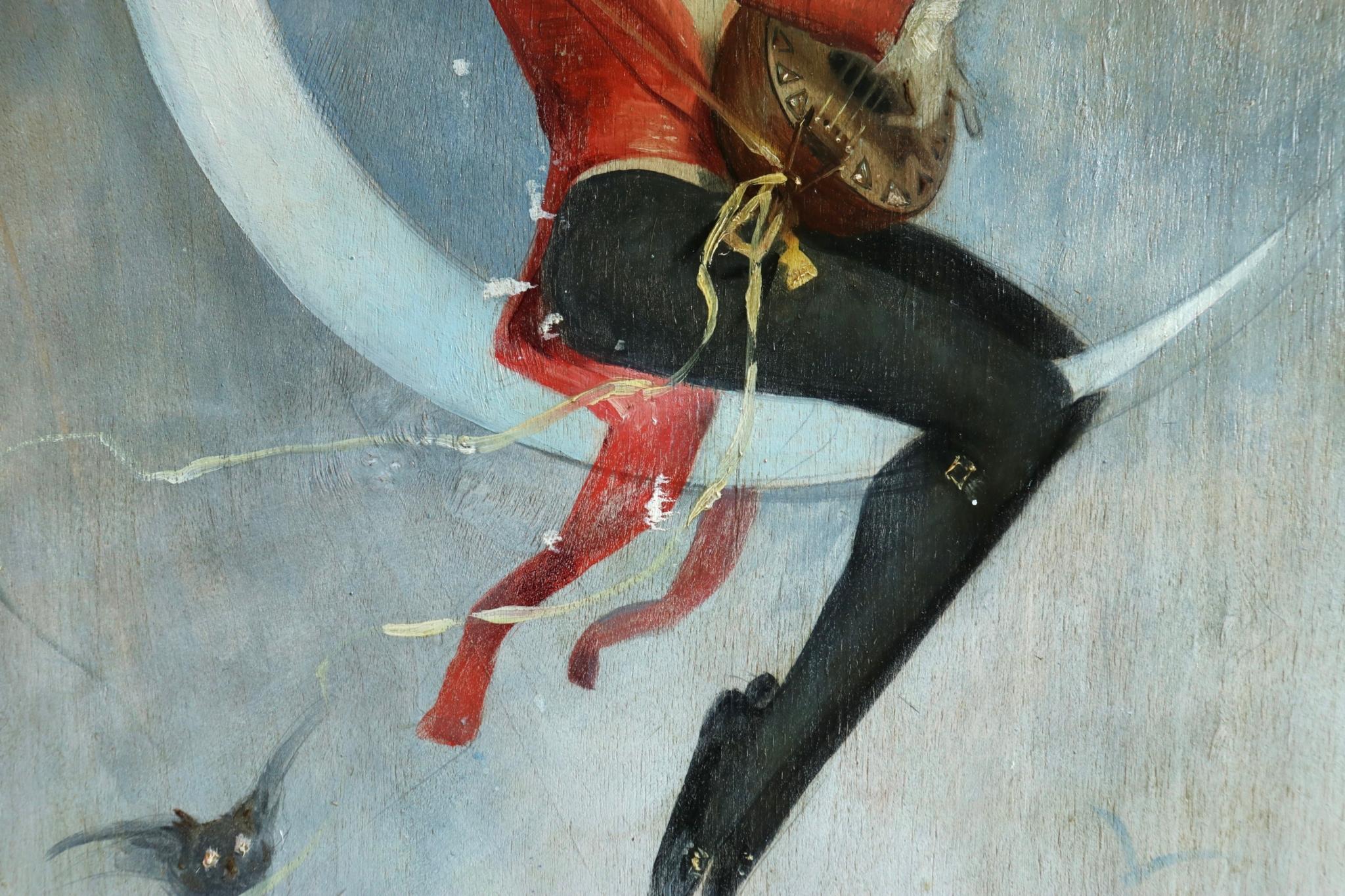 Pierrot on Crescent Moon - Large signed 1880 Belle Epoque oil by Alfred Choubrac 6