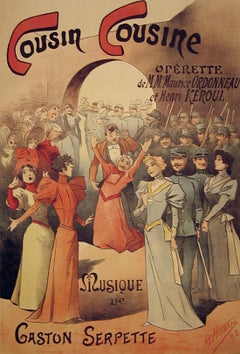 Antikes französisches Originalplakat, „Cousin Cousine“, Alfred Choubrac, Lithographie