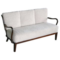Vintage Alfred Christensen 1940s Lambswool Covered Spindle Back Sofa or Settee