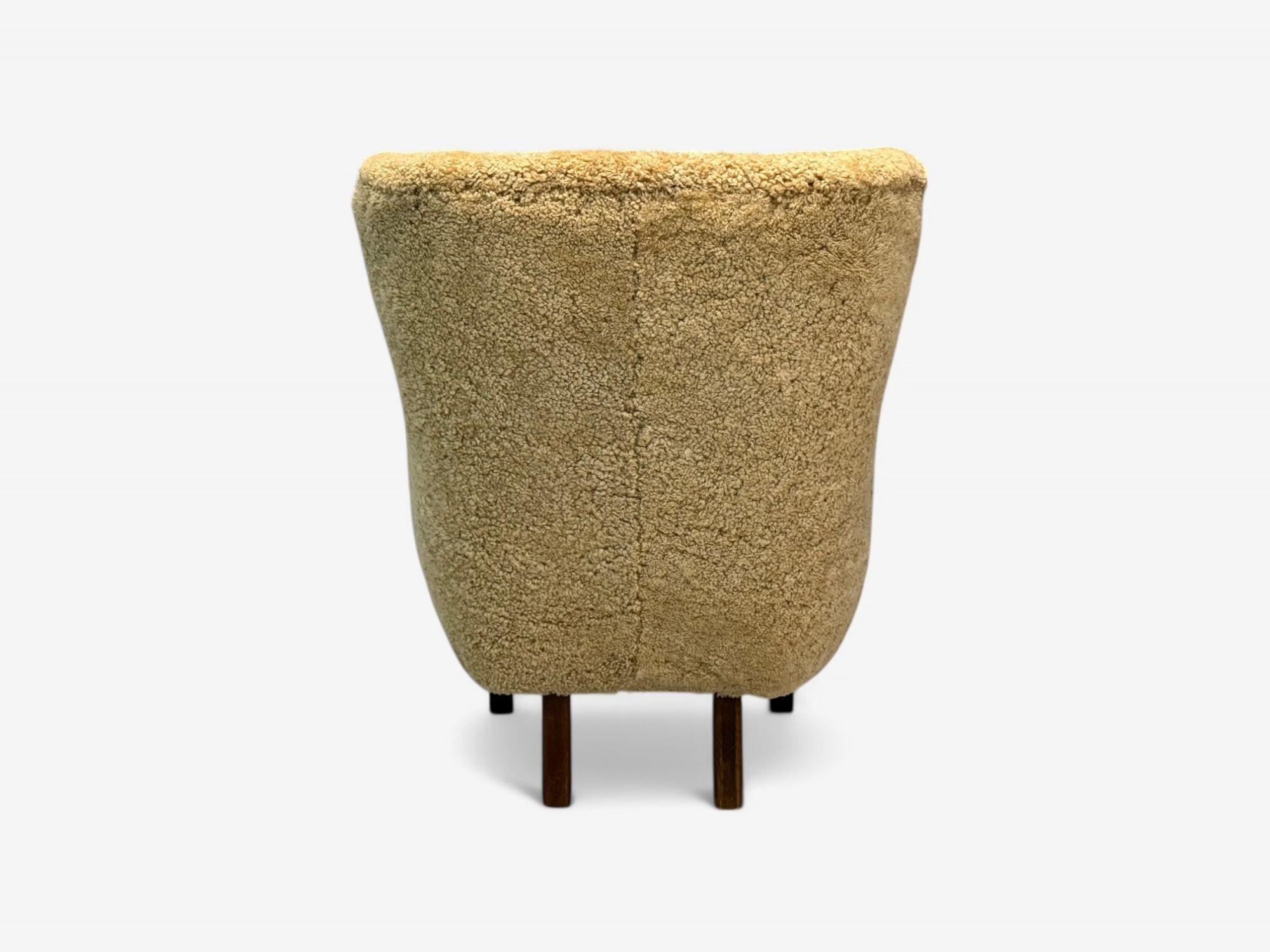 Alfred Christensen attr, Mid-Century, Sheepskin, Beech, Lounge Chair, 1940s 4