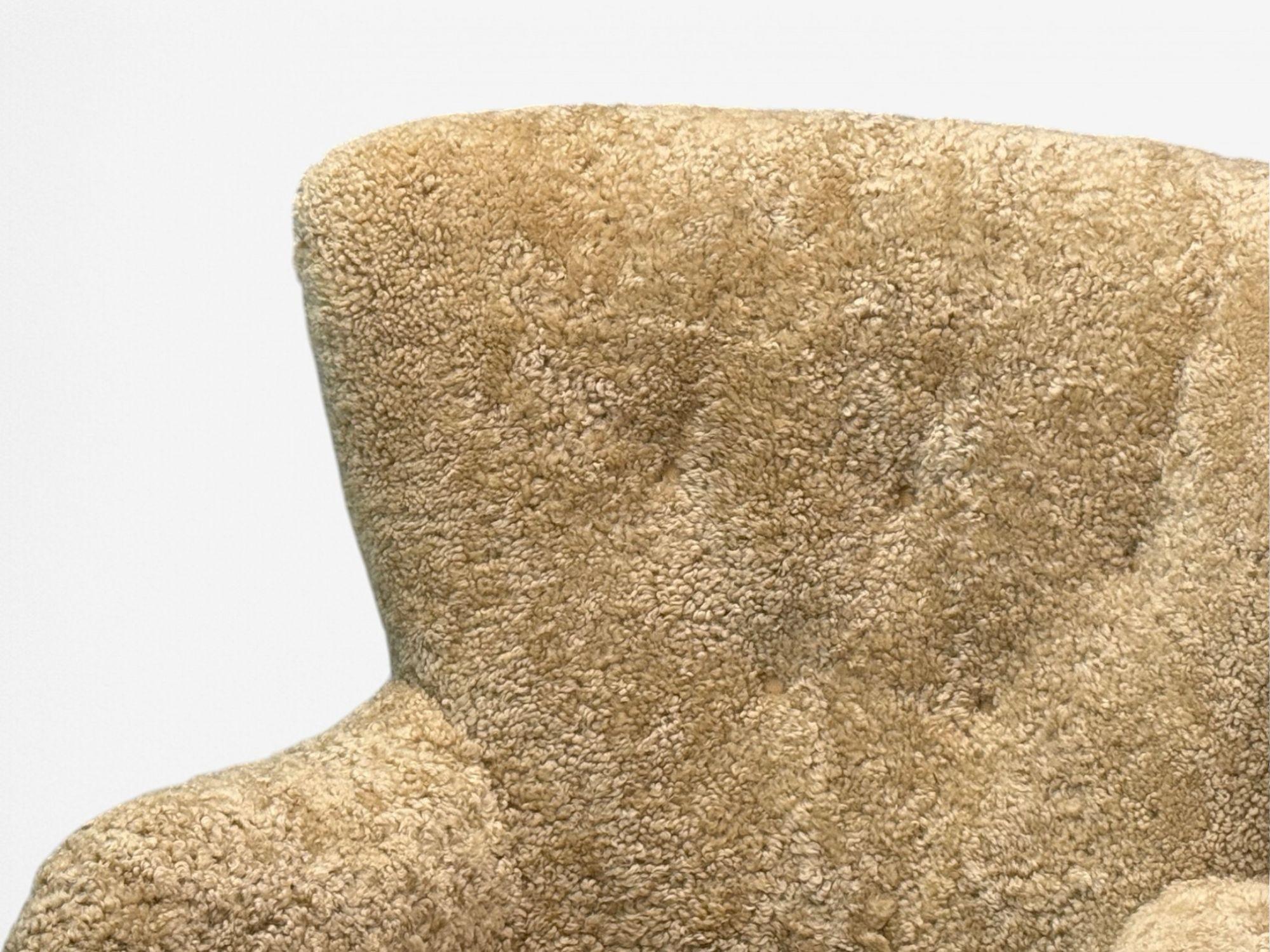 Alfred Christensen attr, Mid-Century, Sheepskin, Beech, Lounge Chair, 1940s In Good Condition In Manhasset, NY