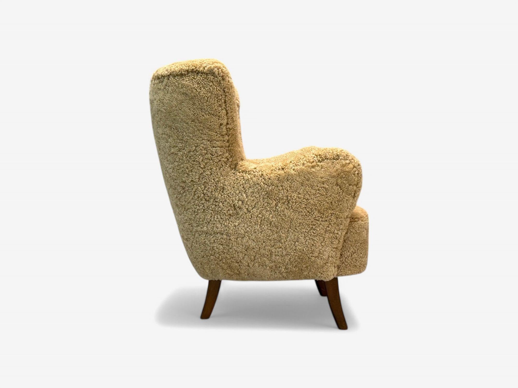 Mid-20th Century Alfred Christensen attr, Mid-Century, Sheepskin, Beech, Lounge Chair, 1940s