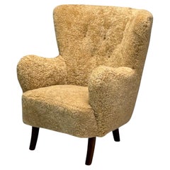 Alfred Christensen attr, Mid-Century, Sheepskin, Beech, Lounge Chair, 1940s