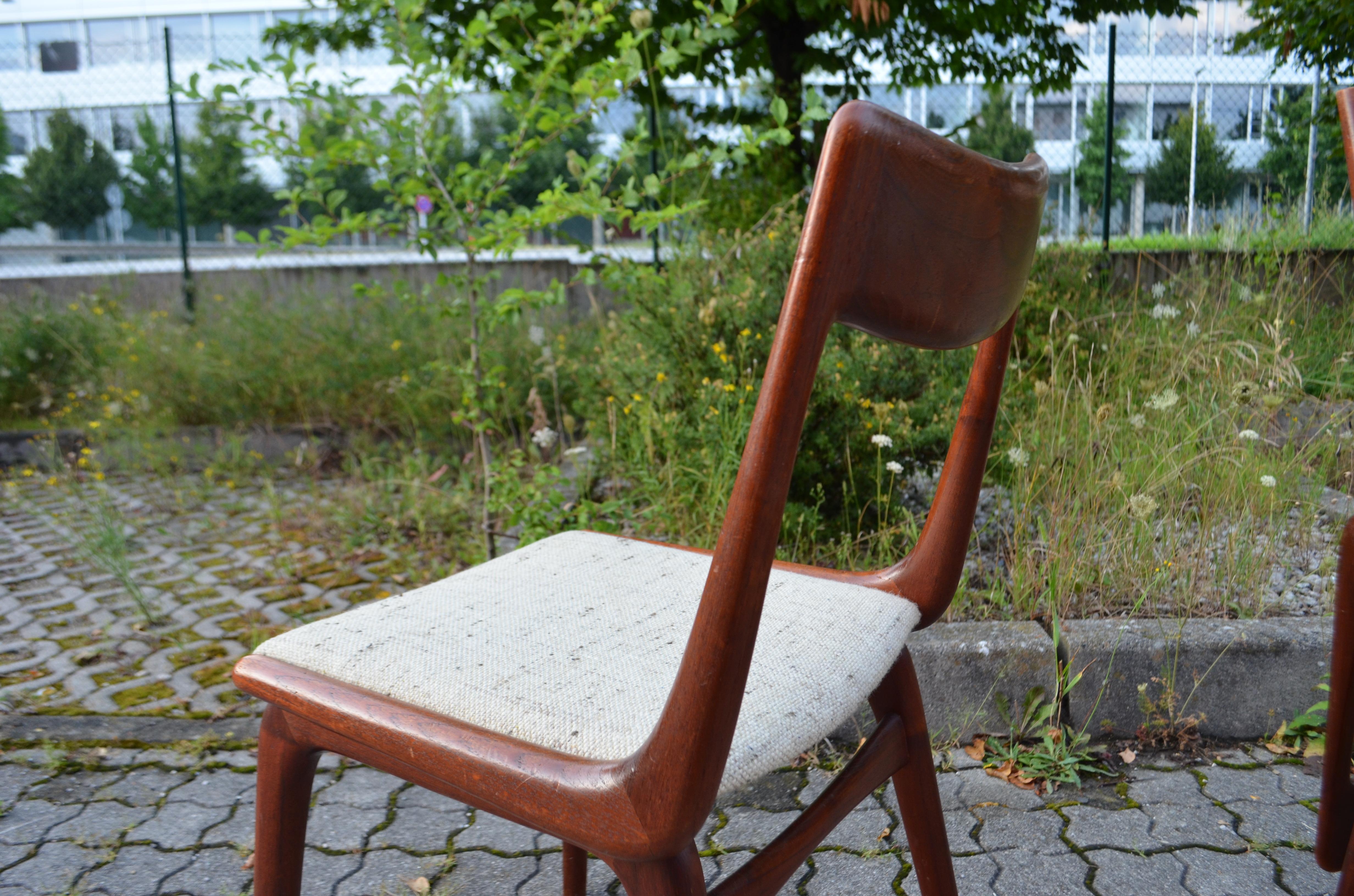 Alfred Christensen Boomerang pour Slagelse ensemble de 4 chaises de salle à manger danoises en teck en vente 2