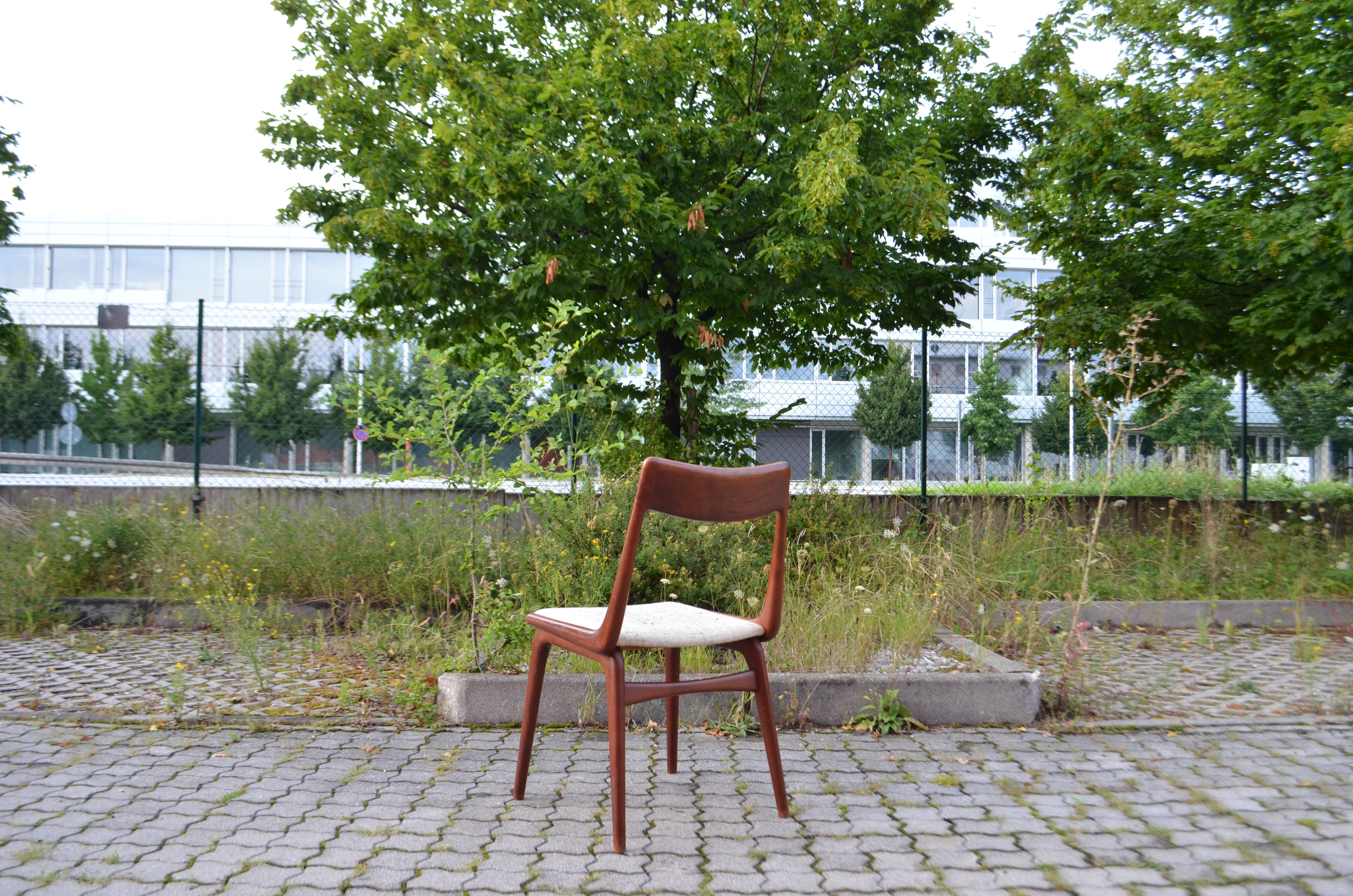 Alfred Christensen Boomerang pour Slagelse ensemble de 4 chaises de salle à manger danoises en teck en vente 4