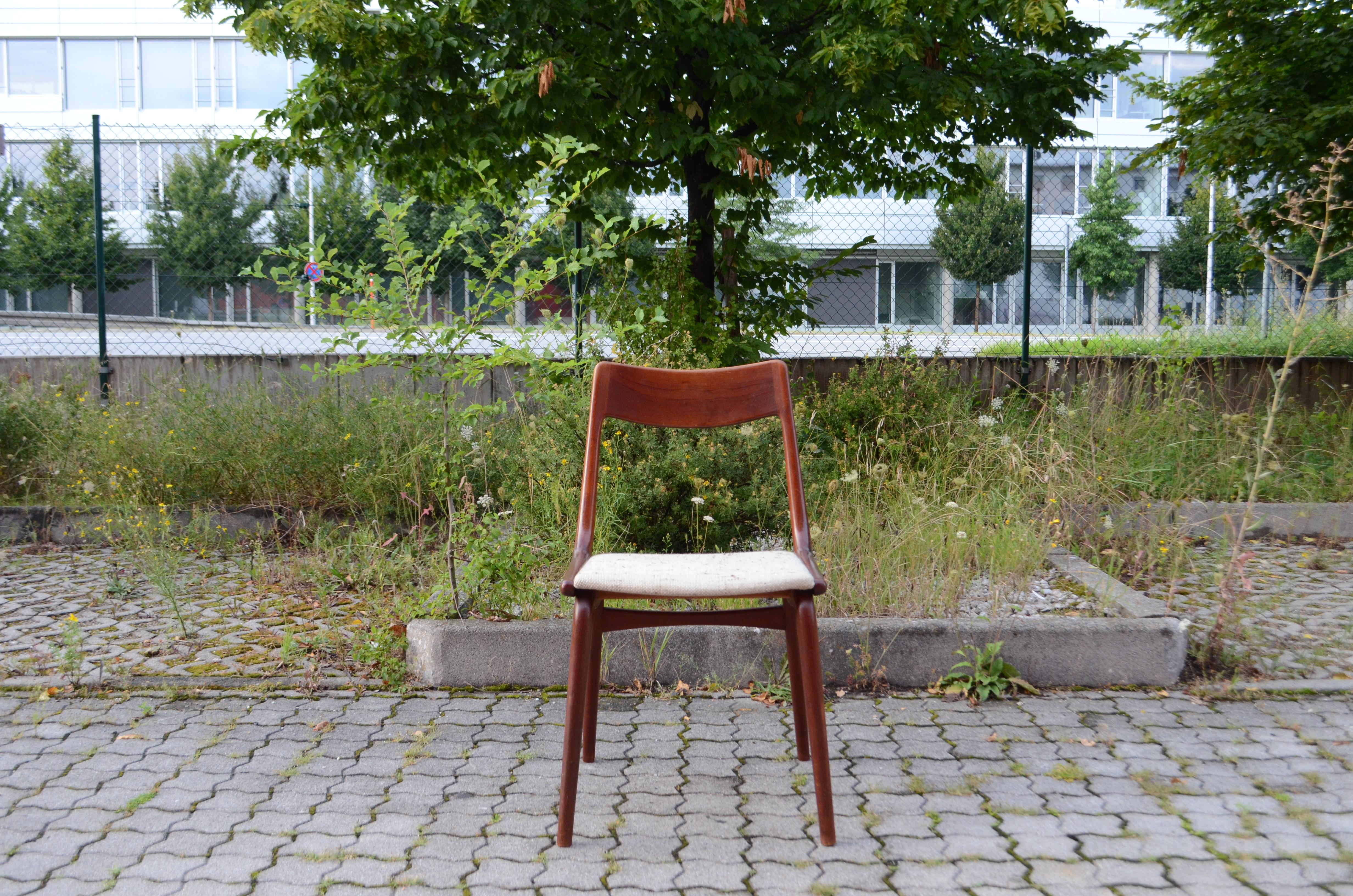 Alfred Christensen Boomerang pour Slagelse ensemble de 4 chaises de salle à manger danoises en teck en vente 10