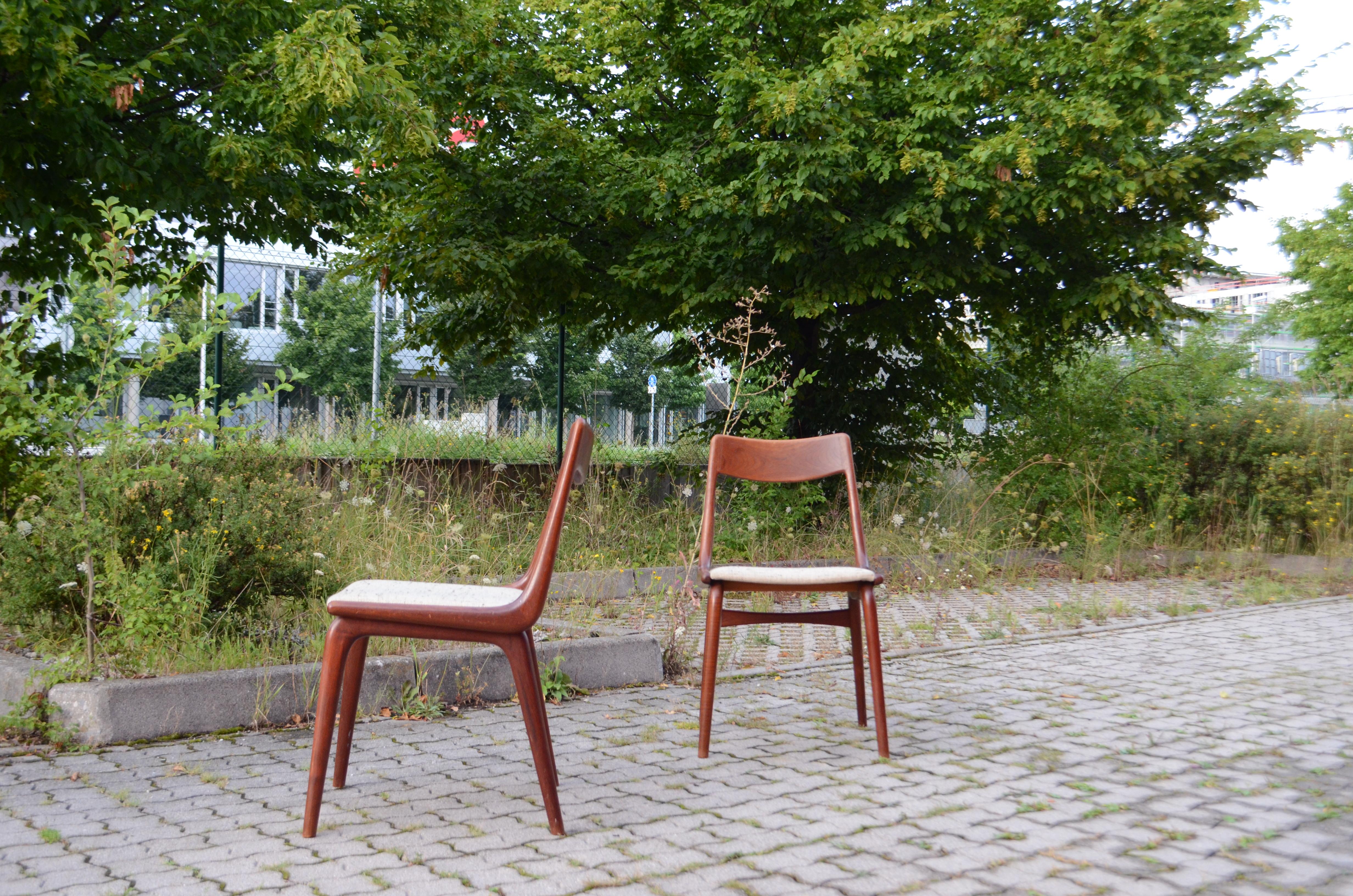Alfred Christensen Boomerang pour Slagelse ensemble de 4 chaises de salle à manger danoises en teck en vente 1