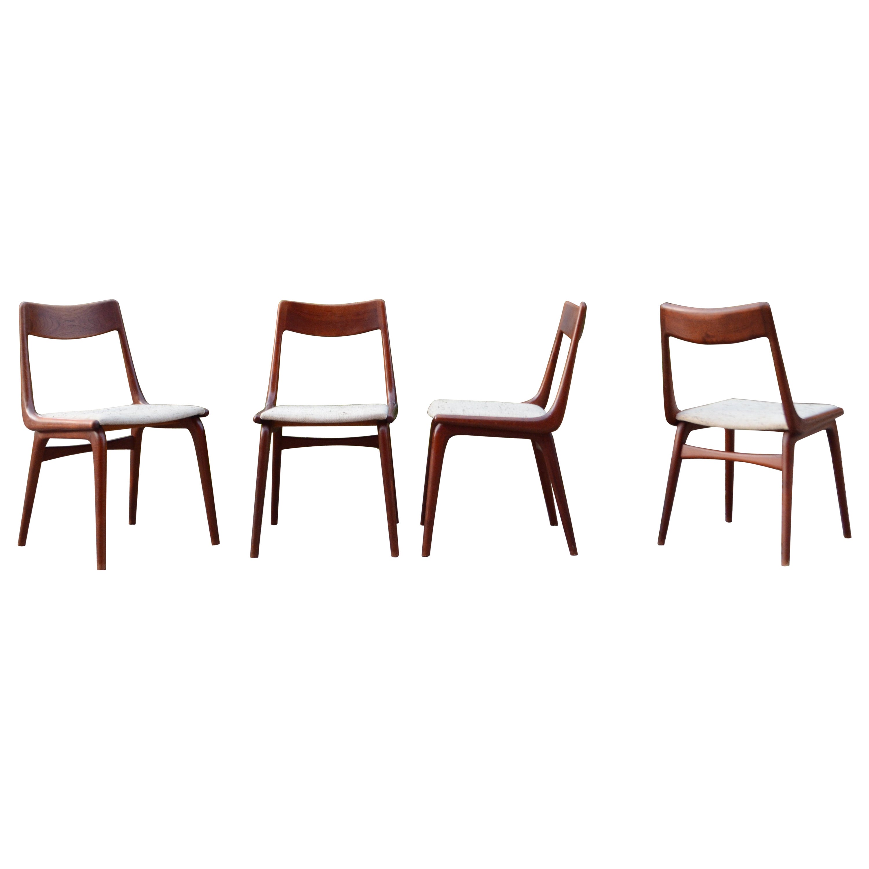 Alfred Christensen Boomerang pour Slagelse ensemble de 4 chaises de salle à manger danoises en teck