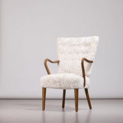 Poltrona danese Alfred Christensen in pelle di pecora chiara, anni '40