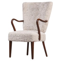 Alfred Christensen Danish Armchair in Light Sheepskin, 1940s