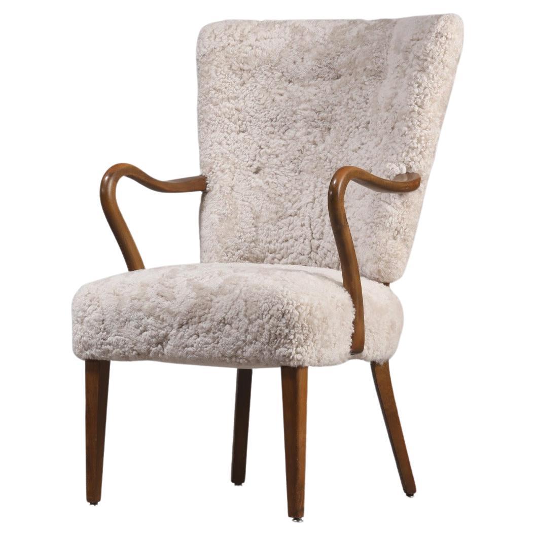 Poltrona danese Alfred Christensen in pelle di pecora chiara, anni
40