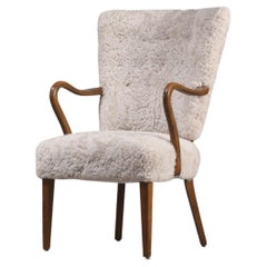 Alfred Christensen Danish Armchair in Light Sheepskin, 1940s