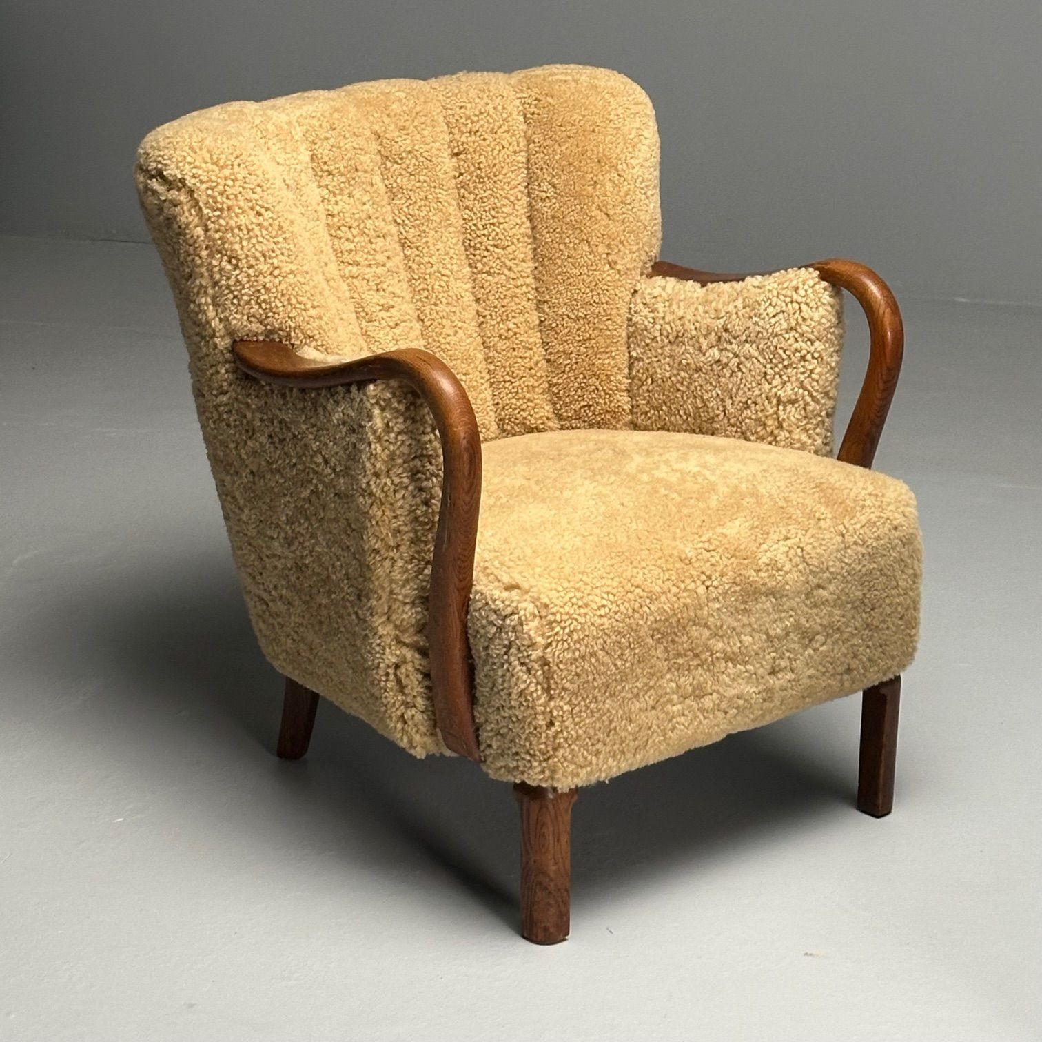 Mid-20th Century Alfred Christensen, Danish Mid-Century Modern, Lounge Chairs, Sheepskin, Oak