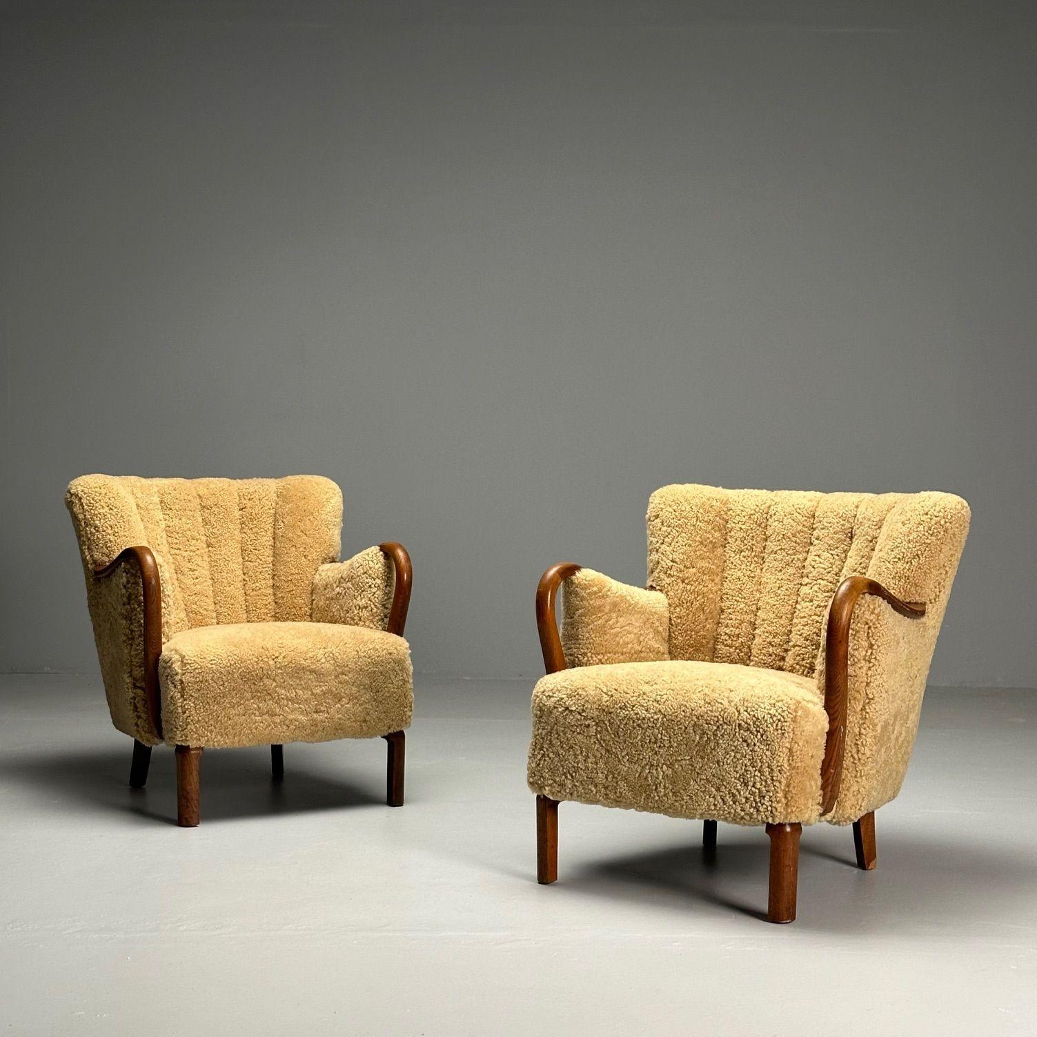 Alfred Christensen, Danish Mid-Century Modern, Lounge Chairs, Sheepskin, Oak 1