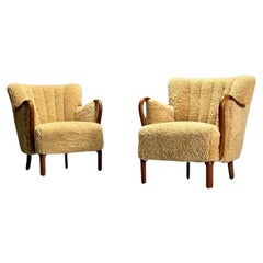 Alfred Christensen, Danish Mid-Century Modern, Lounge Chairs, Sheepskin, Oak
