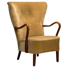 Alfred Christensen, Danish Modern, Mohair, Beech, Lounge Chair, Denmark, 1940s