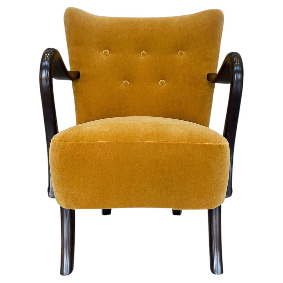 Alfred Christensen Danish Modern Wingback Armchair in Dedar Mohair For Sale