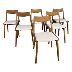 Alfred Christensen Chaises "Boomerang" en chêne danois Ensemble de 6 chaises tissu Boucle
