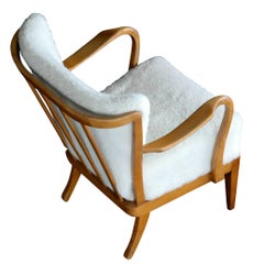Alfred Christensen Danish Open-Arm Lounge Chair Covered in Lambswool, 1940s