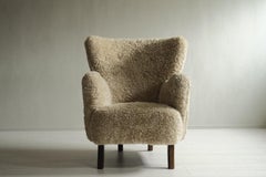Alfred Christensen for Slagelse Møbelfabrik with Sheepskin, Denmark, 1940s