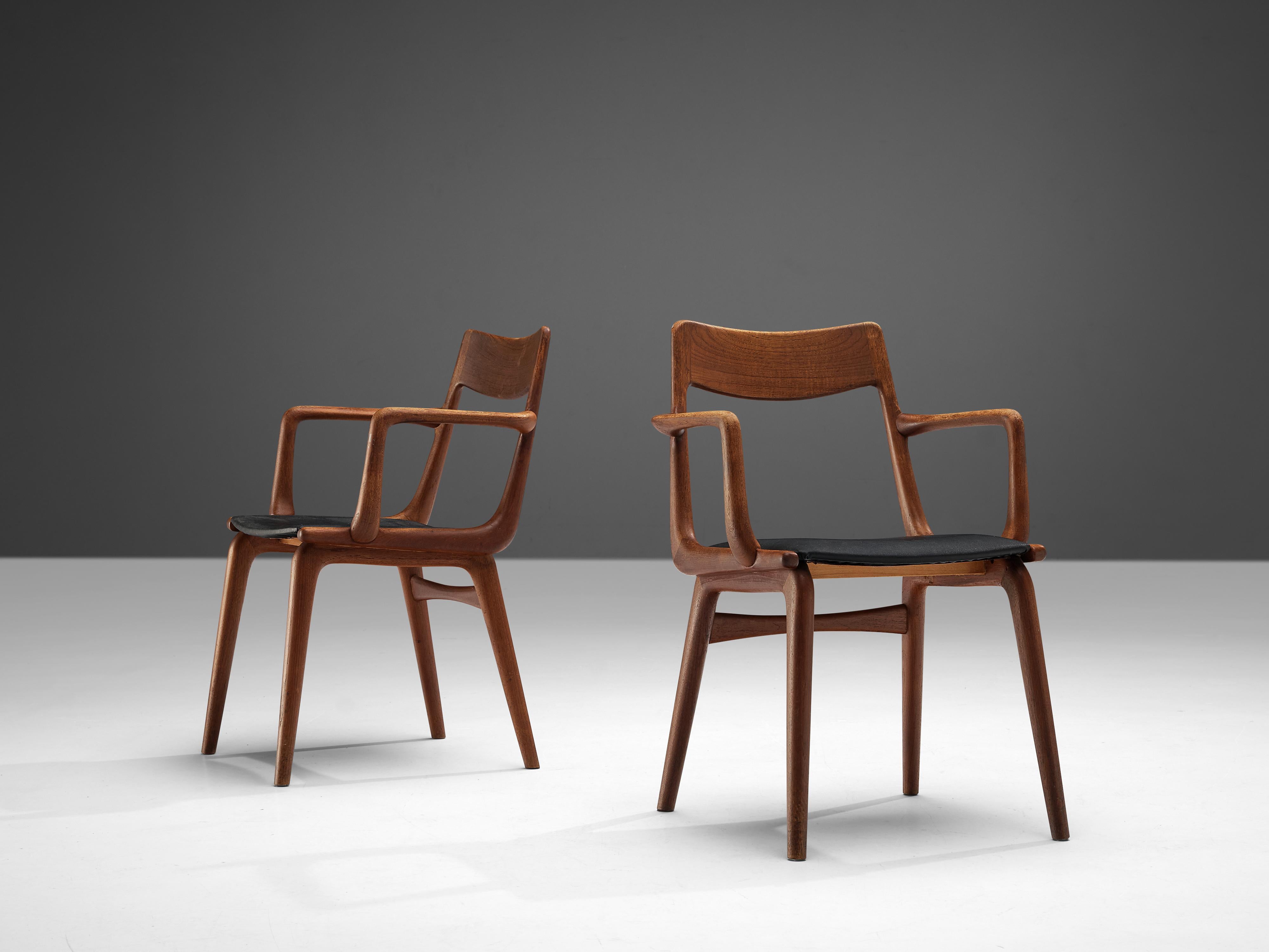 Alfred Christiansen for Slagelse Mobelvaerk, 'Boomerang' armchairs model ‘370A’, teak, leatherette, Denmark, 1950s.

Pair of sculptural armchairs designed by Danish designer Alfred Christiansen. The delicate shape and craftsmanship that the frame