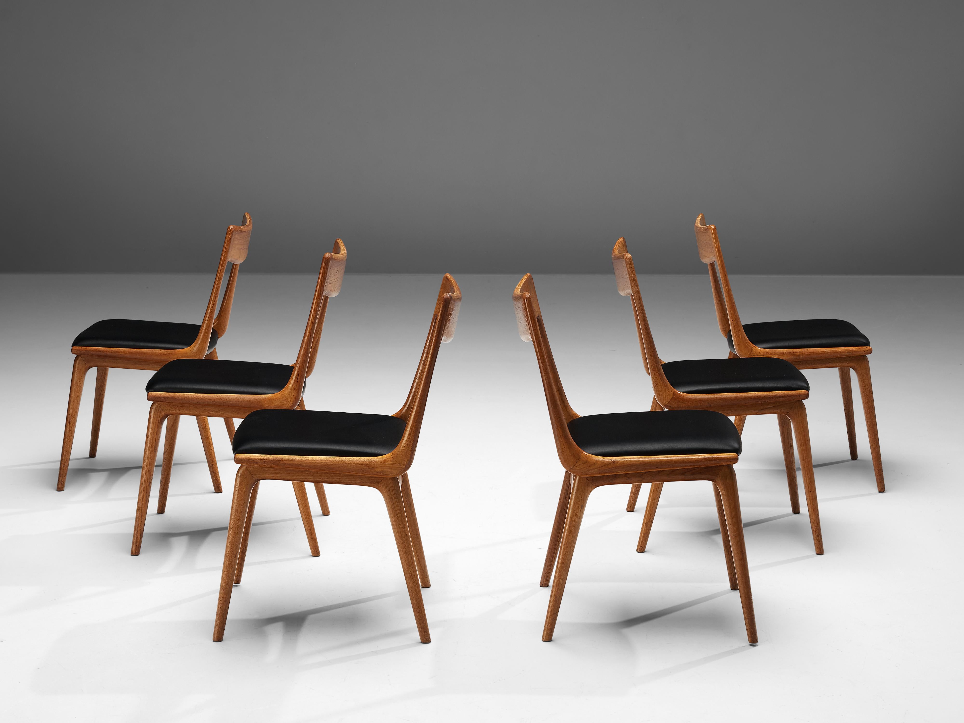 Teak Alfred Christensen for Slagelse Møbelvaerk Set of Four 'Boomerang' Dining Chairs