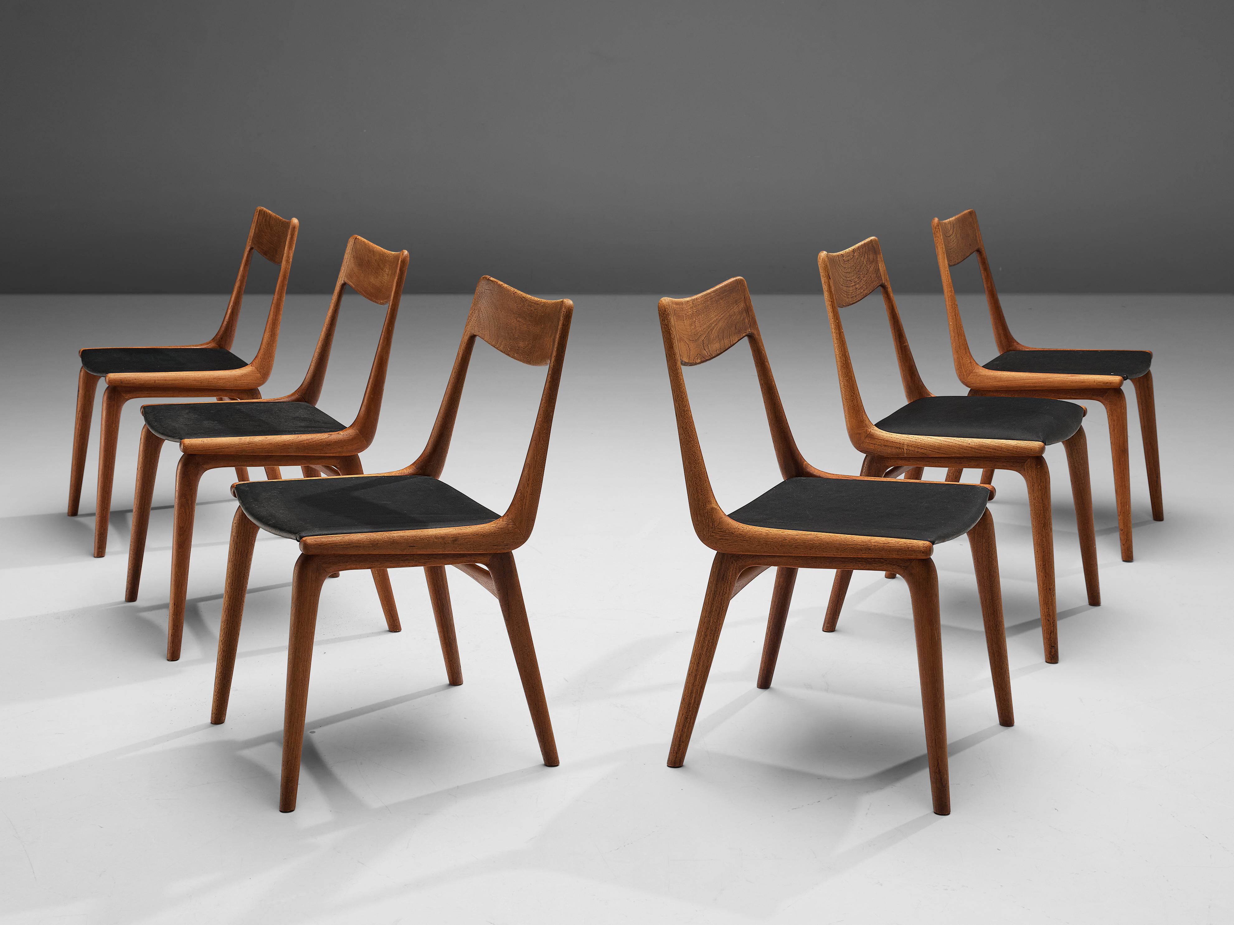 Danish Alfred Christensen for Slagelse Møbelvaerk Set of Six 'Boomerang' Dining Chairs