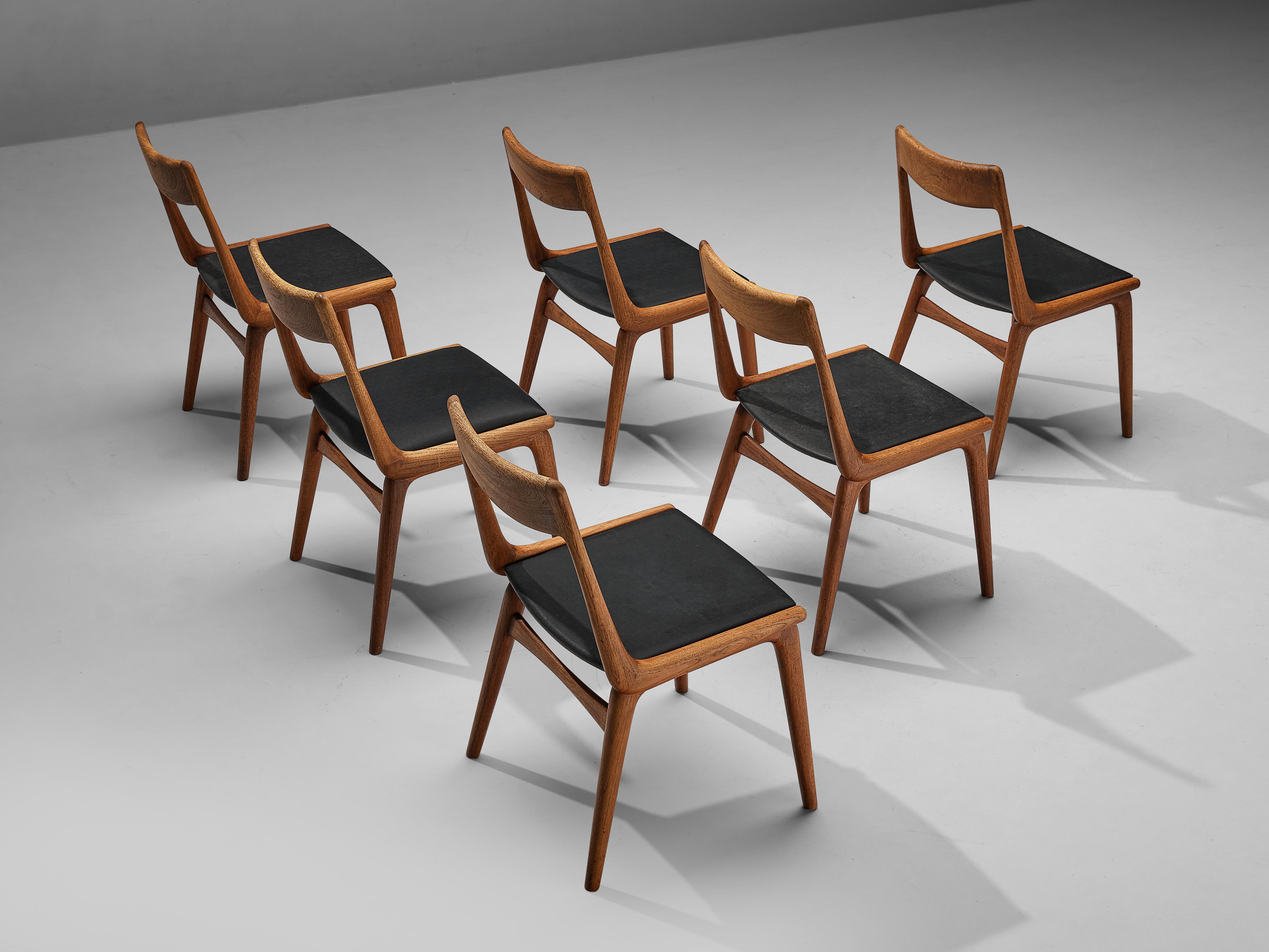 Mid-20th Century Alfred Christensen for Slagelse Møbelvaerk Set of Six 'Boomerang' Dining Chairs