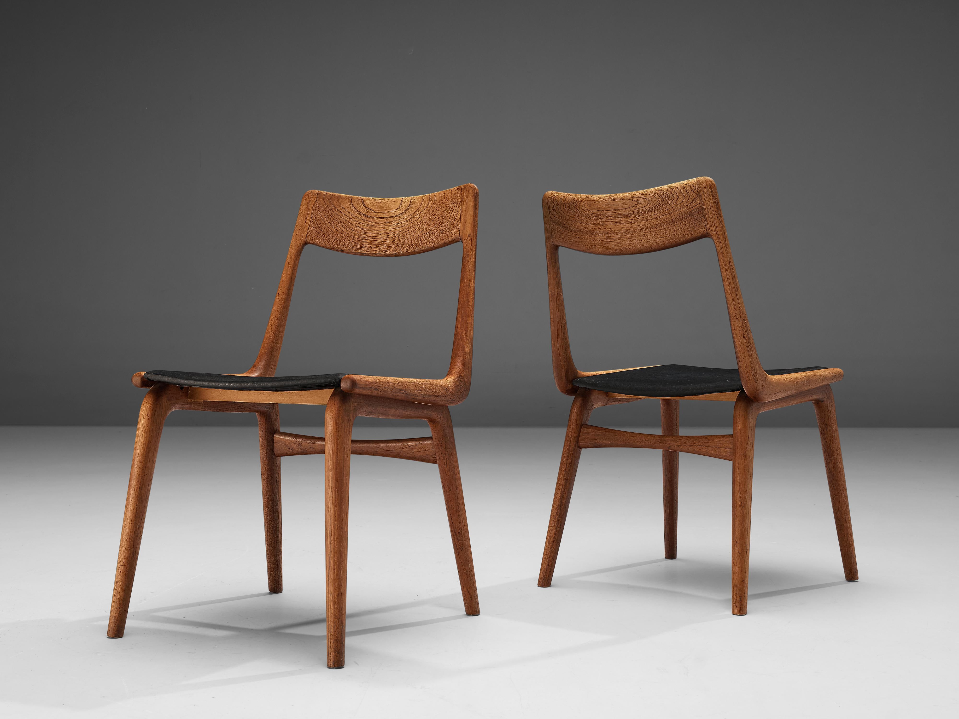 Leather Alfred Christensen for Slagelse Møbelvaerk Set of Six 'Boomerang' Dining Chairs