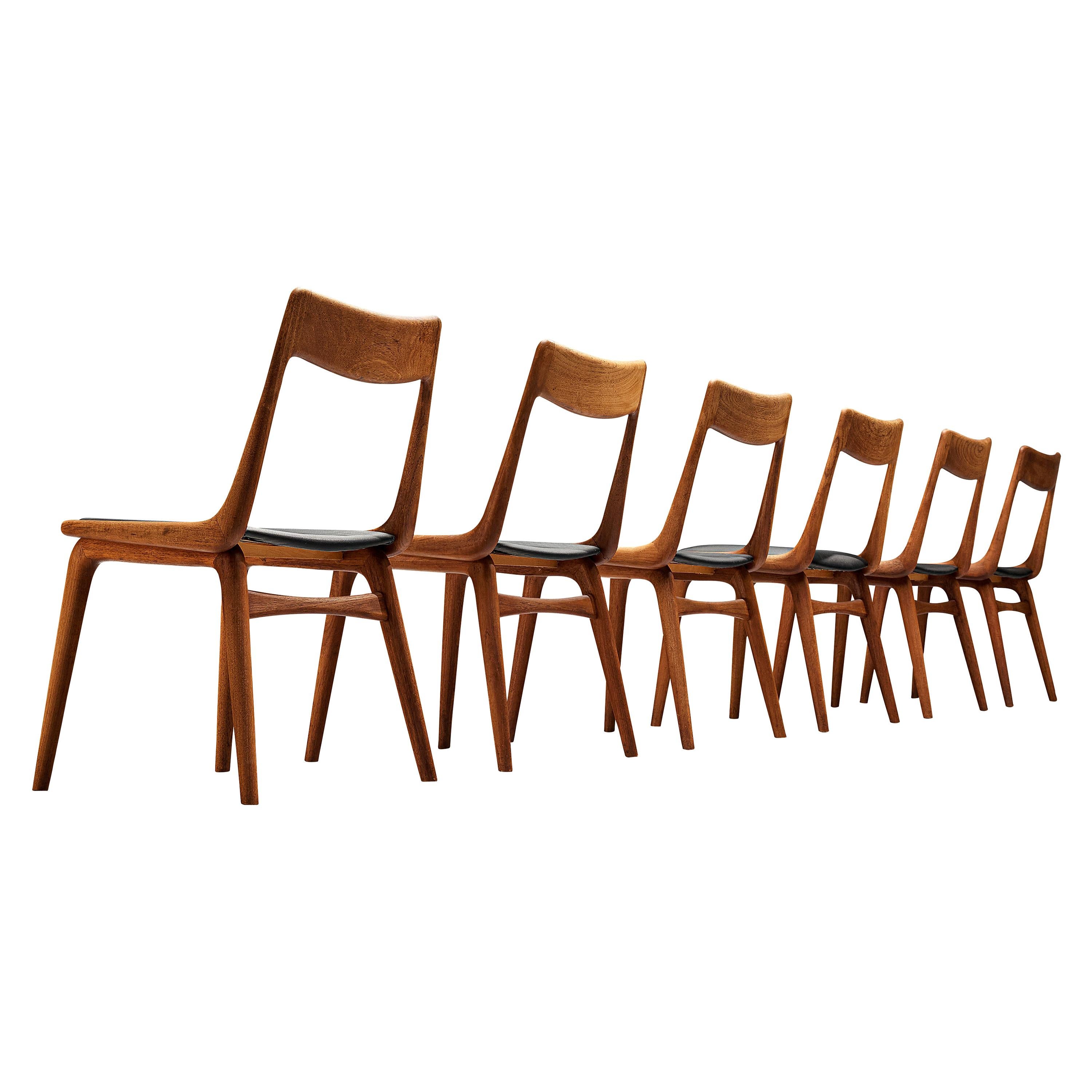 Alfred Christensen for Slagelse Møbelvaerk Set of Six 'Boomerang' Dining Chairs