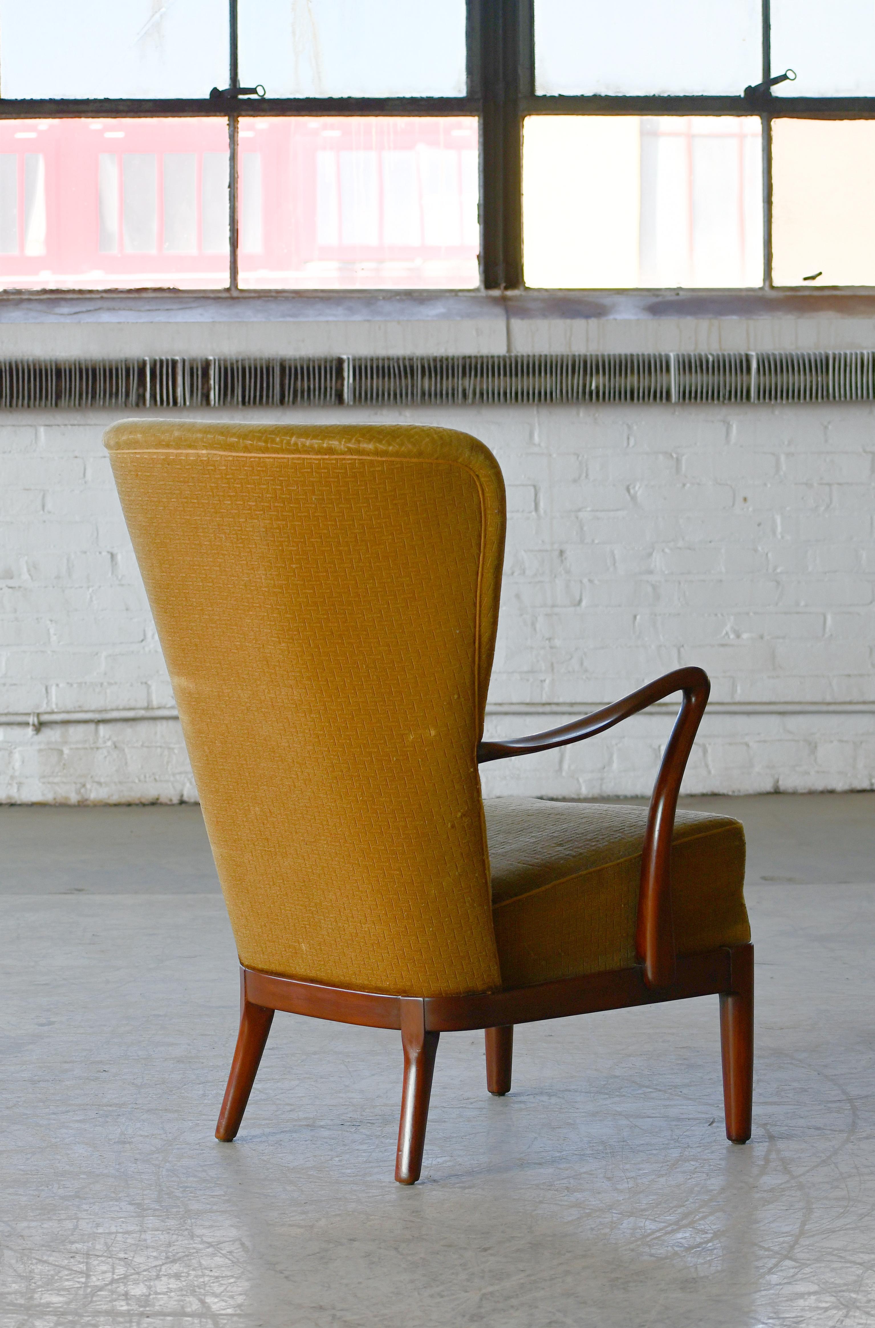 Danish Alfred Christensen High Back Easy Chair in Beech with Open Armrests 1940's For Sale