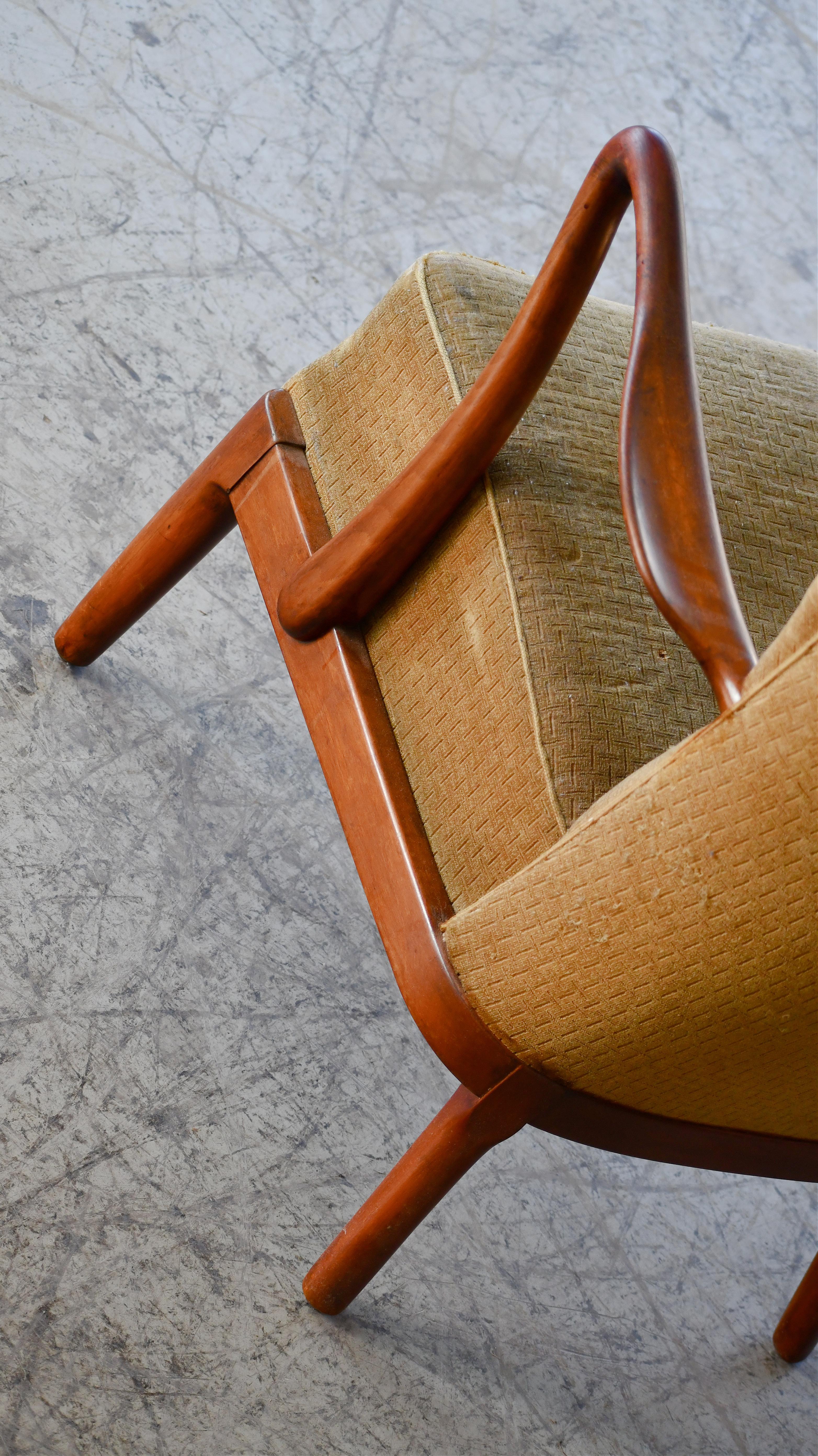 Wool Alfred Christensen High Back Easy Chair in Beech with Open Armrests 1940's