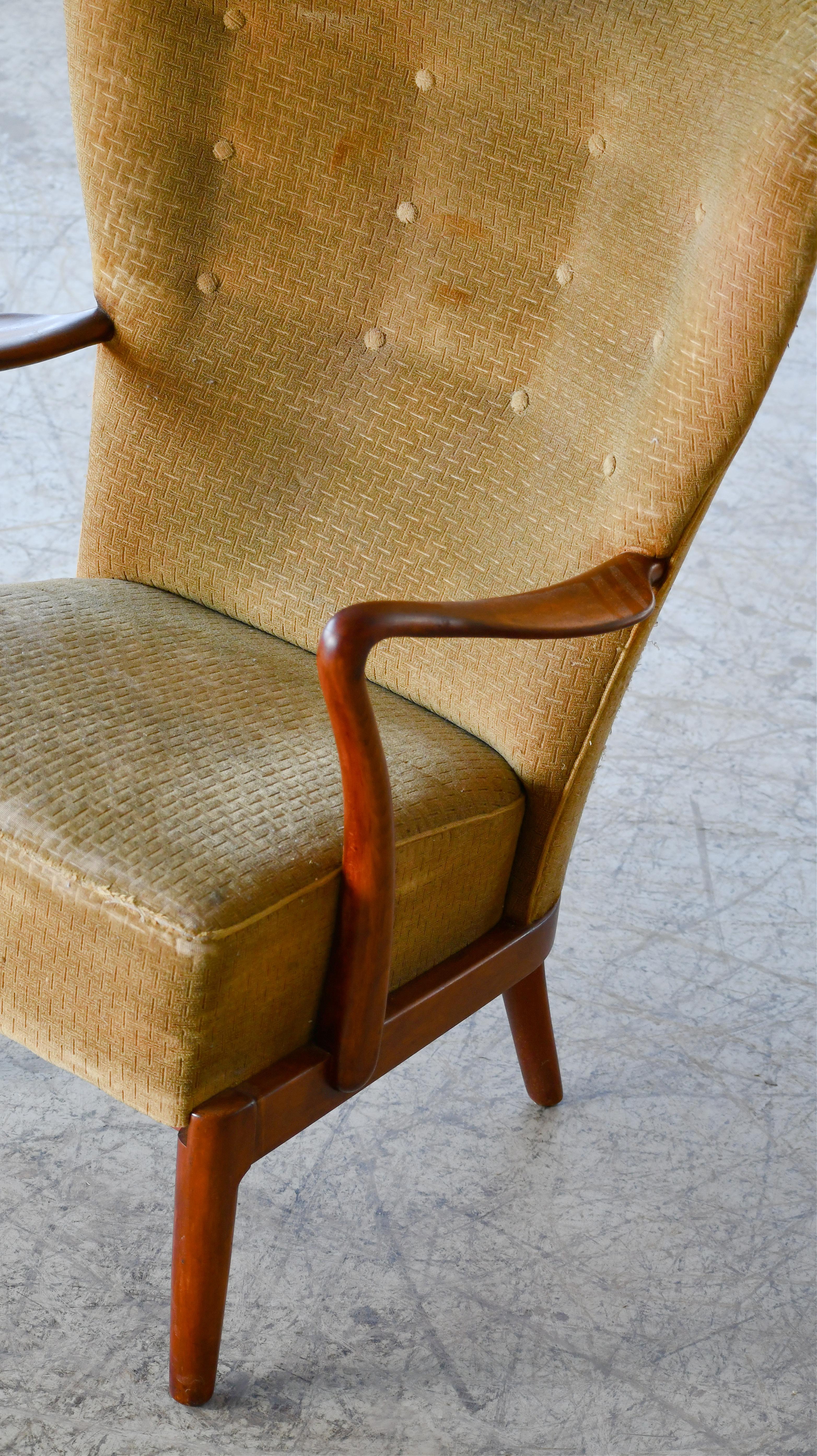Alfred Christensen Easy Chair mit hoher Rückenlehne aus Buche mit offenen Armlehnen 1940er Jahre im Angebot 2