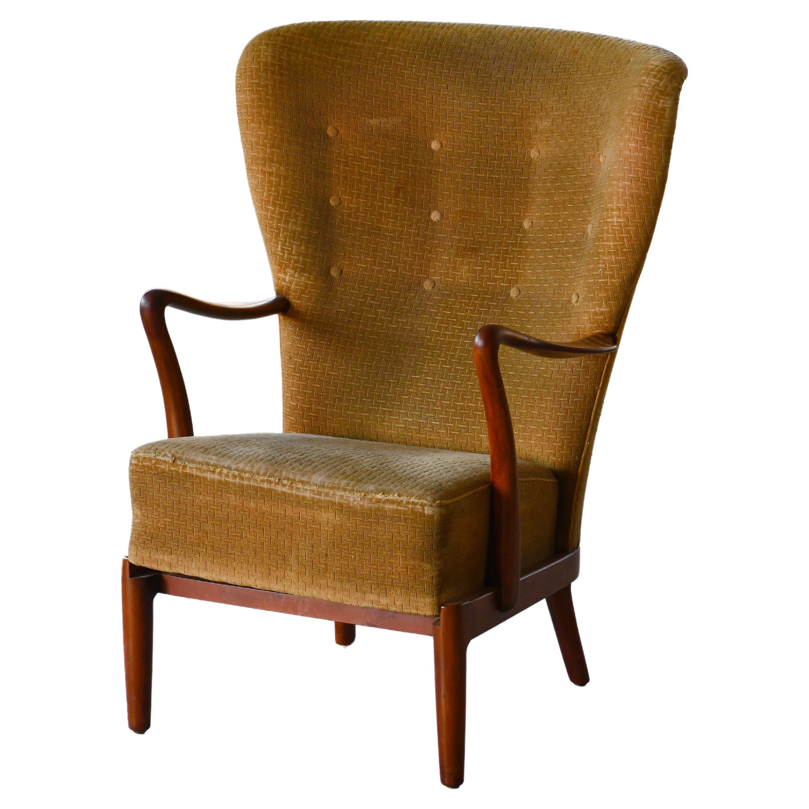 Alfred Christensen Easy Chair mit hoher Rückenlehne aus Buche mit offenen Armlehnen 1940er Jahre