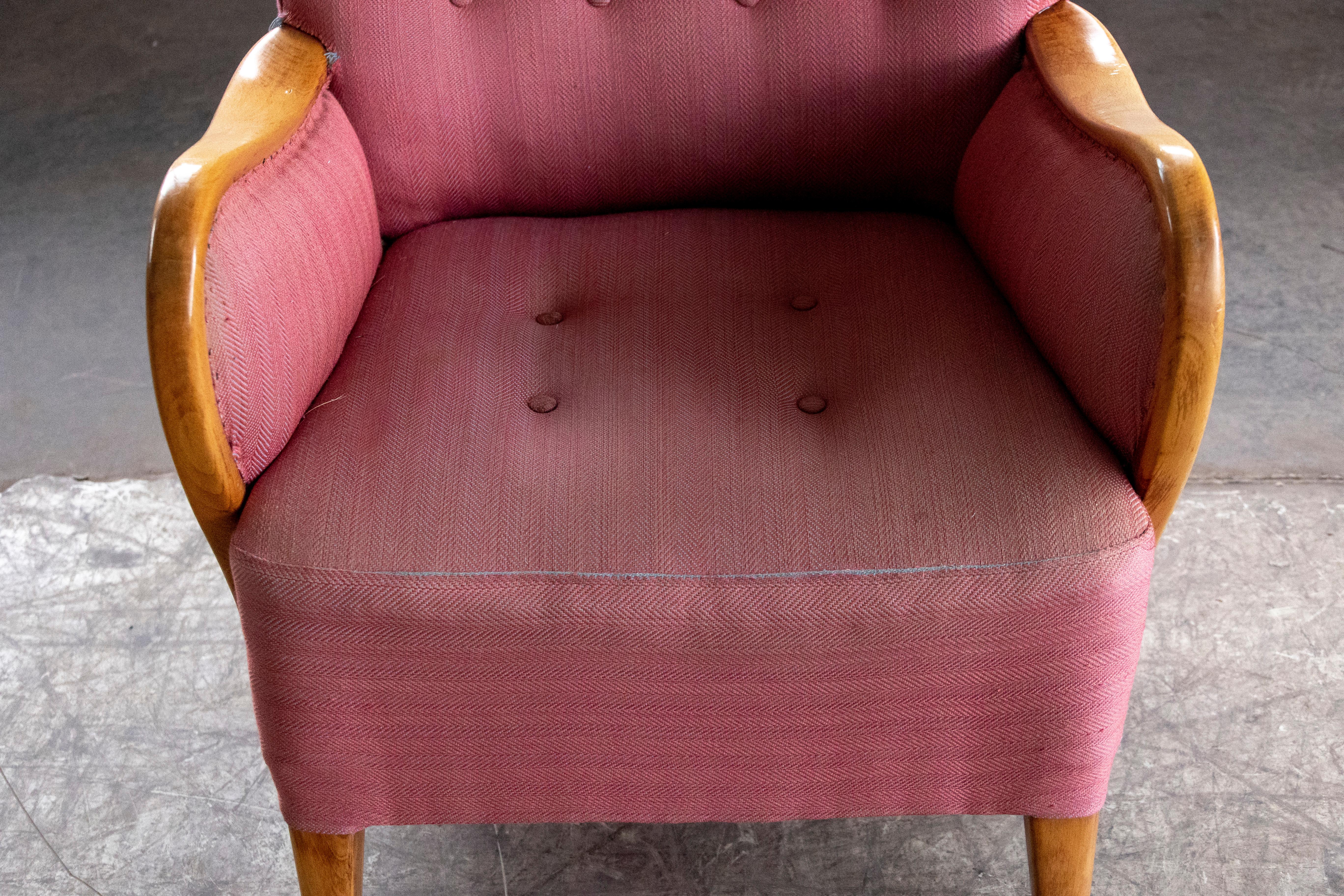 Alfred Christensen High Back Lounge Chair Closed Armrests in Elm, Denmark, 1940s 3