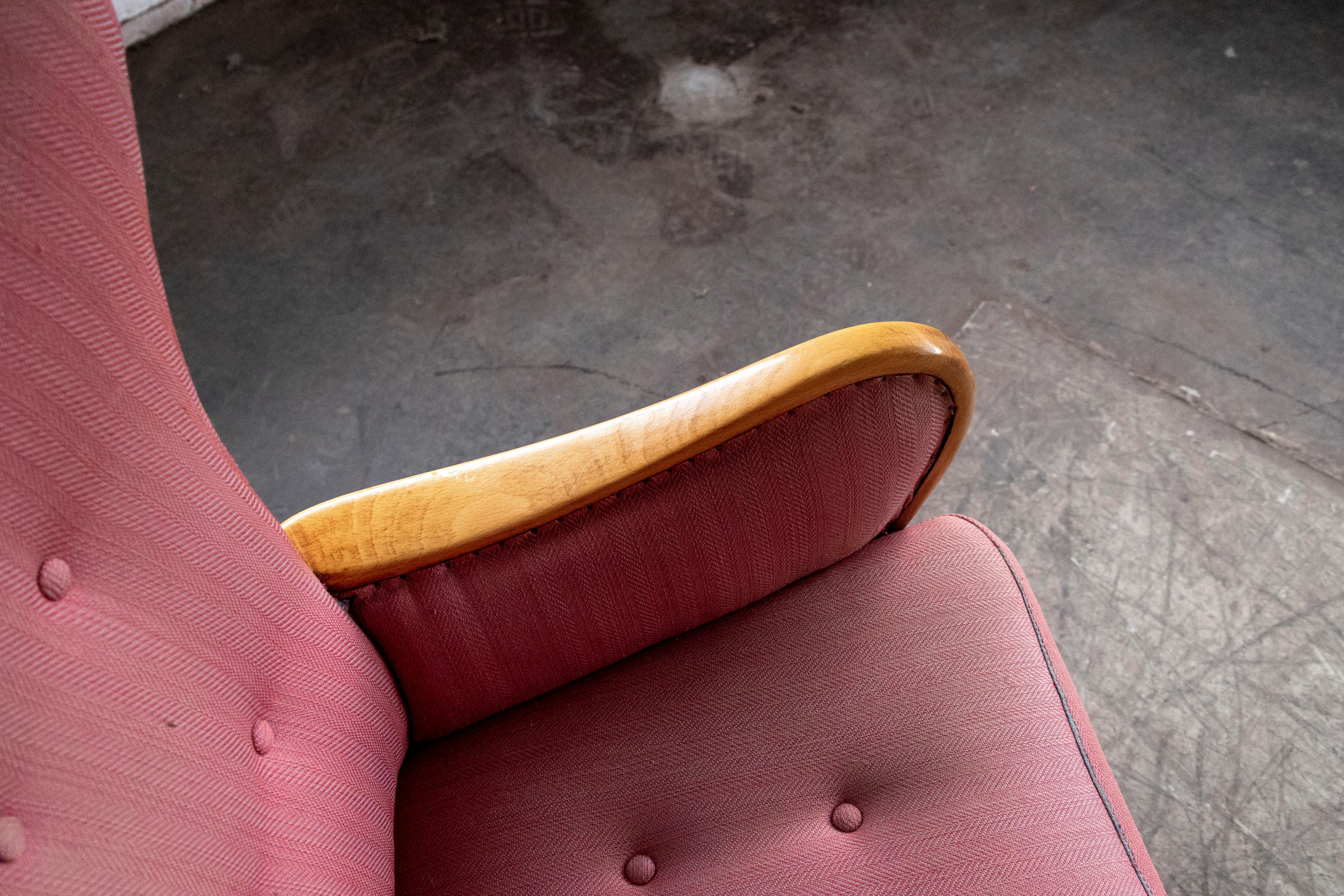 Alfred Christensen High Back Lounge Chair Closed Armrests in Elm, Denmark, 1940s 2