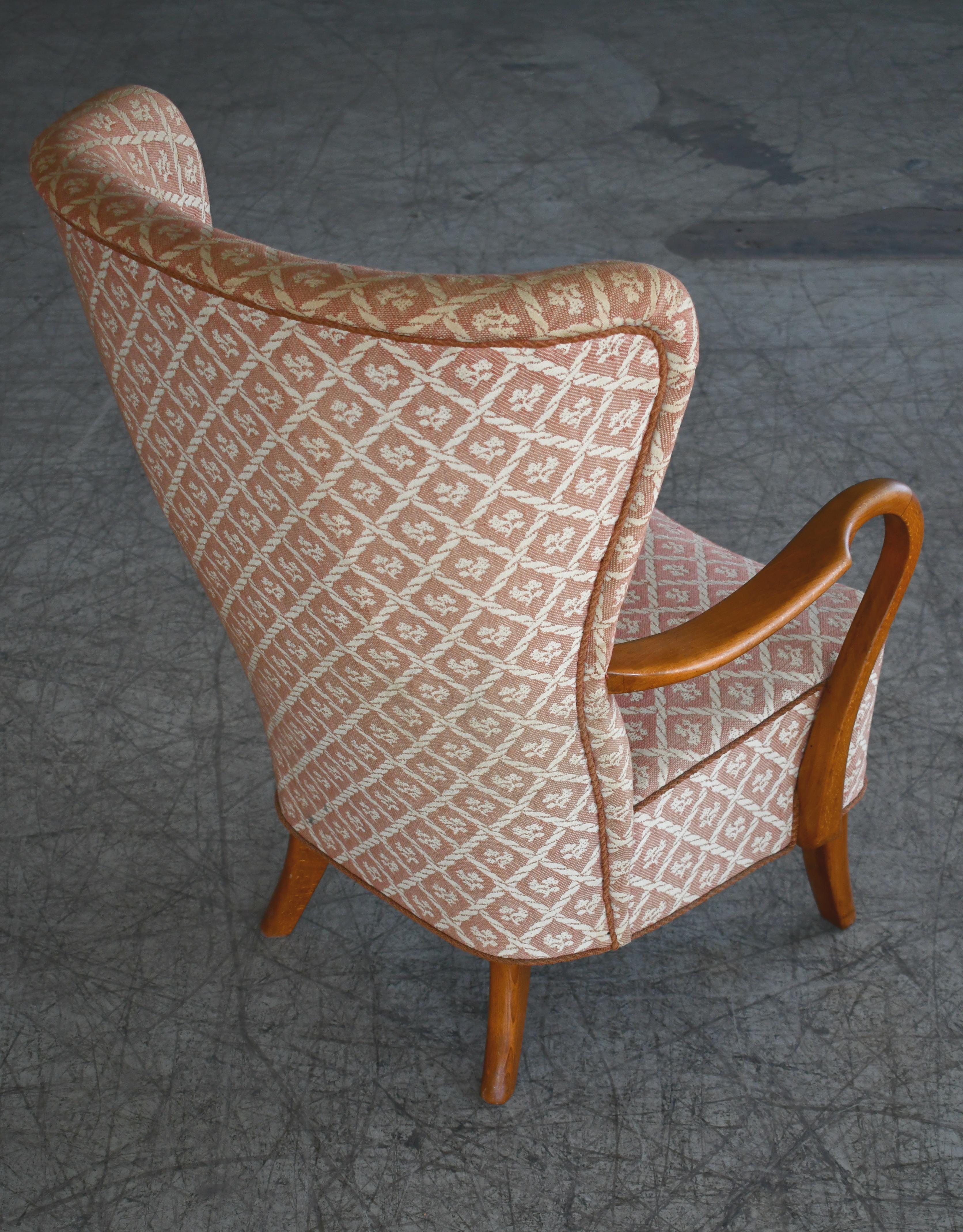 Alfred Christensen High Back Lounge Chair Armrests in Elm, Denmark, 1940s 1