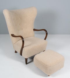 Alfred Christensen, Lounge chair and ottoman in Lamb Wool, 1940s