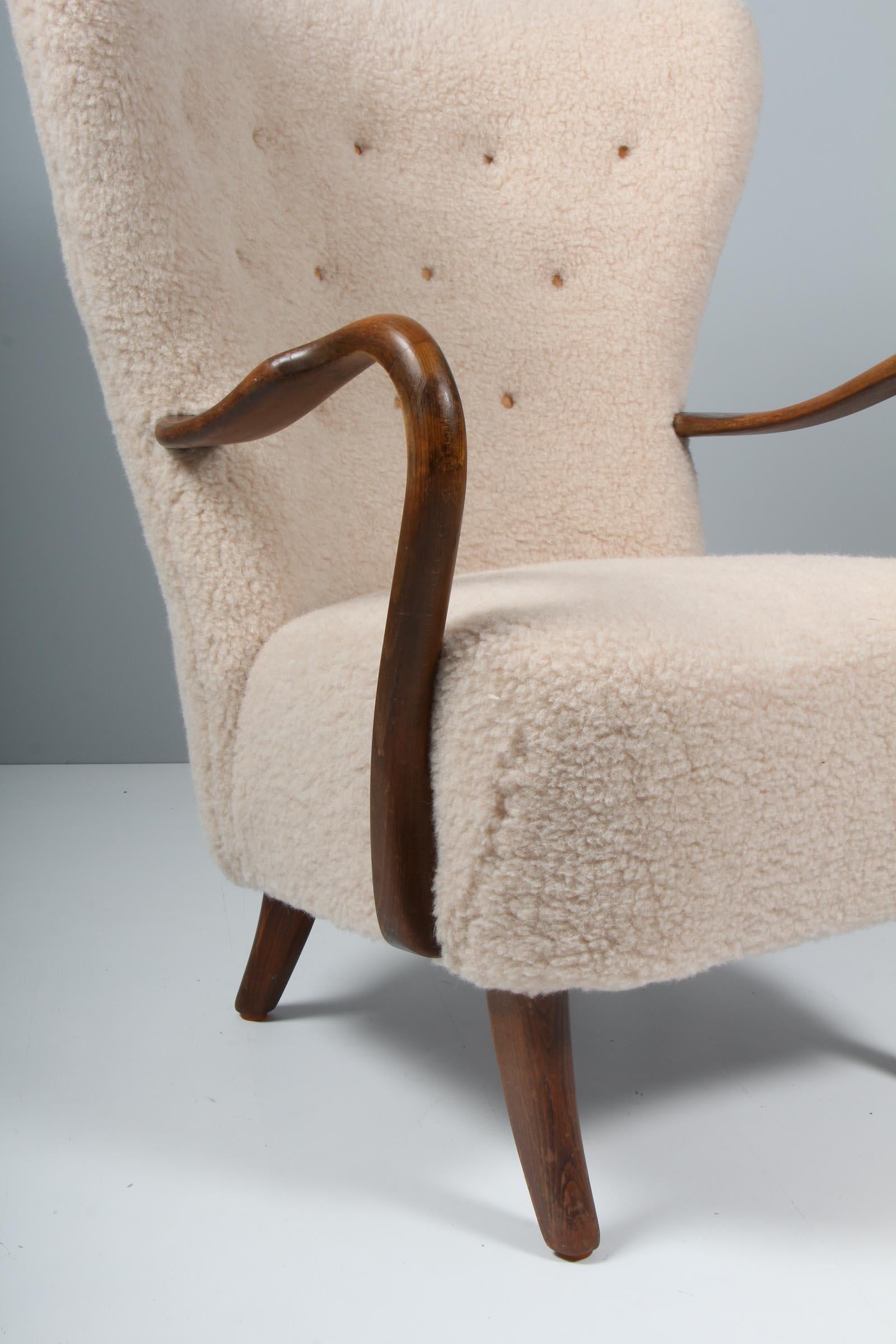 Scandinavian Modern Alfred Christensen, Lounge chair in Lamb Wool, 1940s