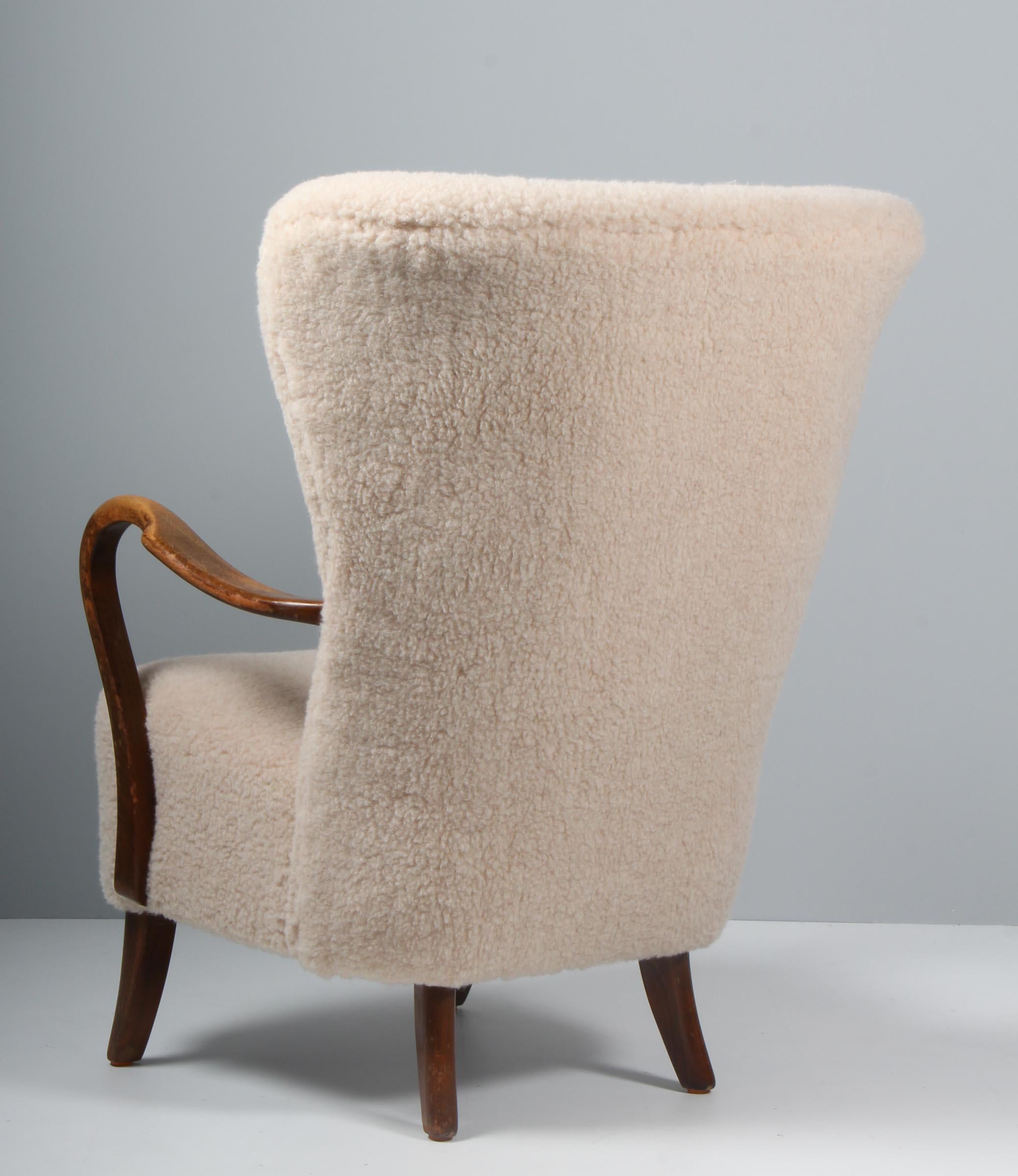 Beech Alfred Christensen, Lounge chair in Lamb Wool, 1940s