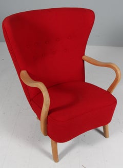 Alfred Christensen, Lounge Chair in red Hallingdal, 1940s