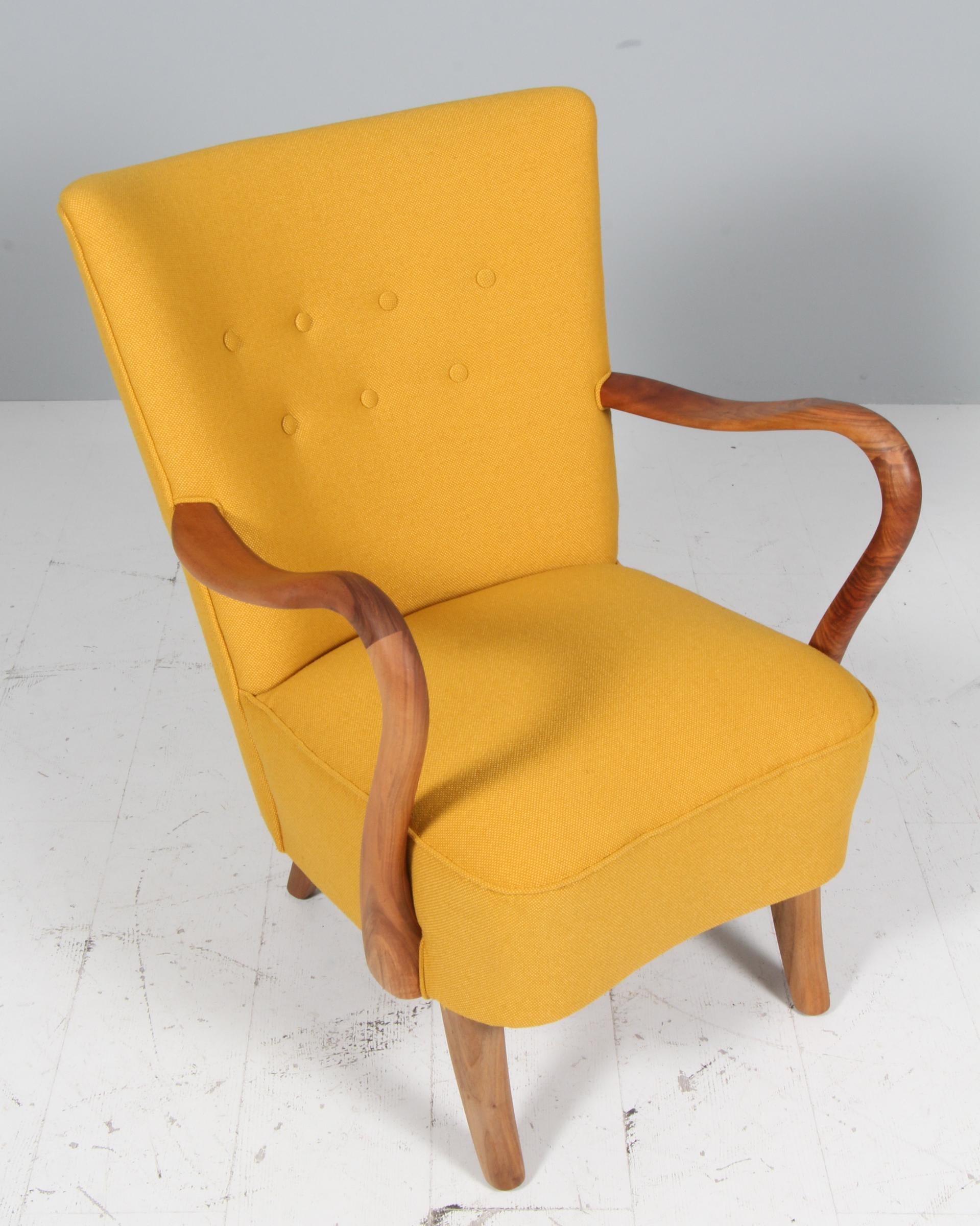Scandinave moderne Alfred Christensen, Chaise longue en laine jaune, années 1940